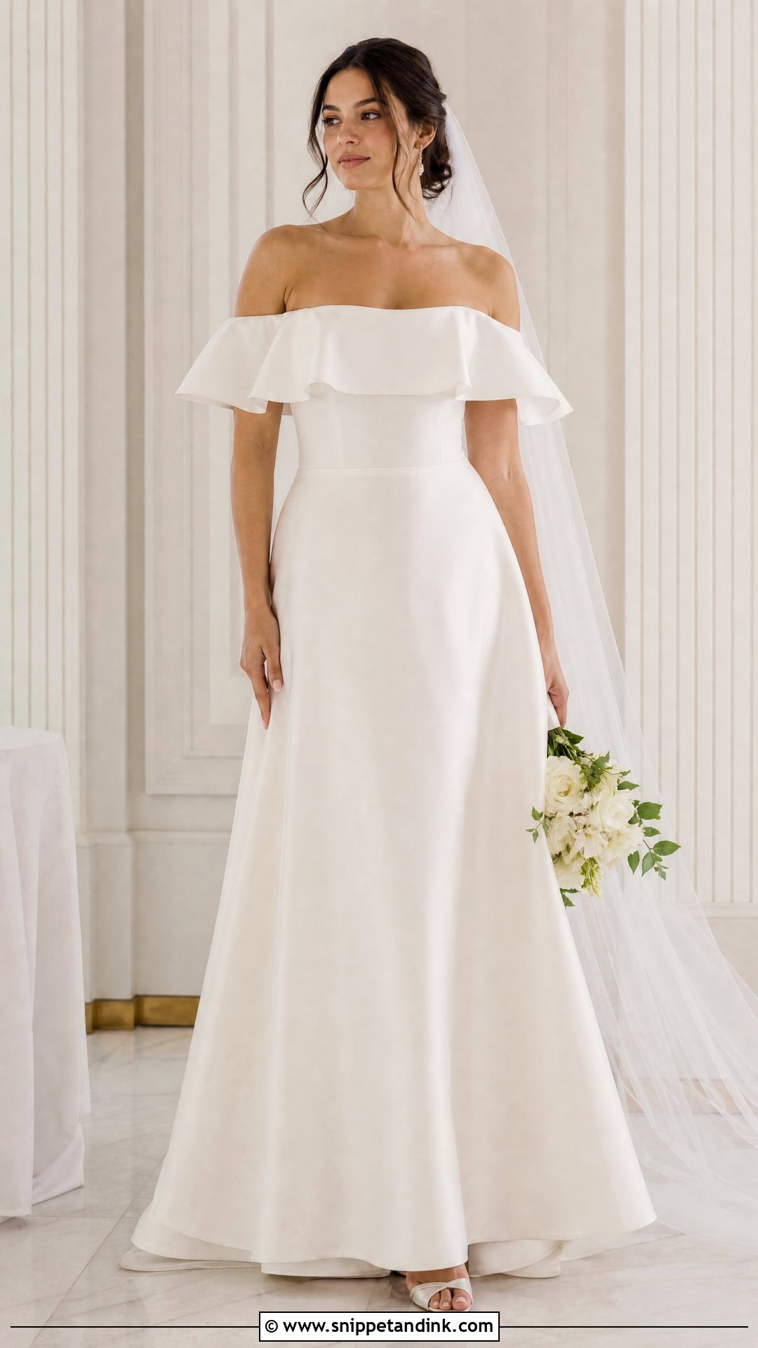 Off Shoulder Ruffle Bridal Gown - Snippet and Ink - 20 Ruffle Bridal Gown Ideas