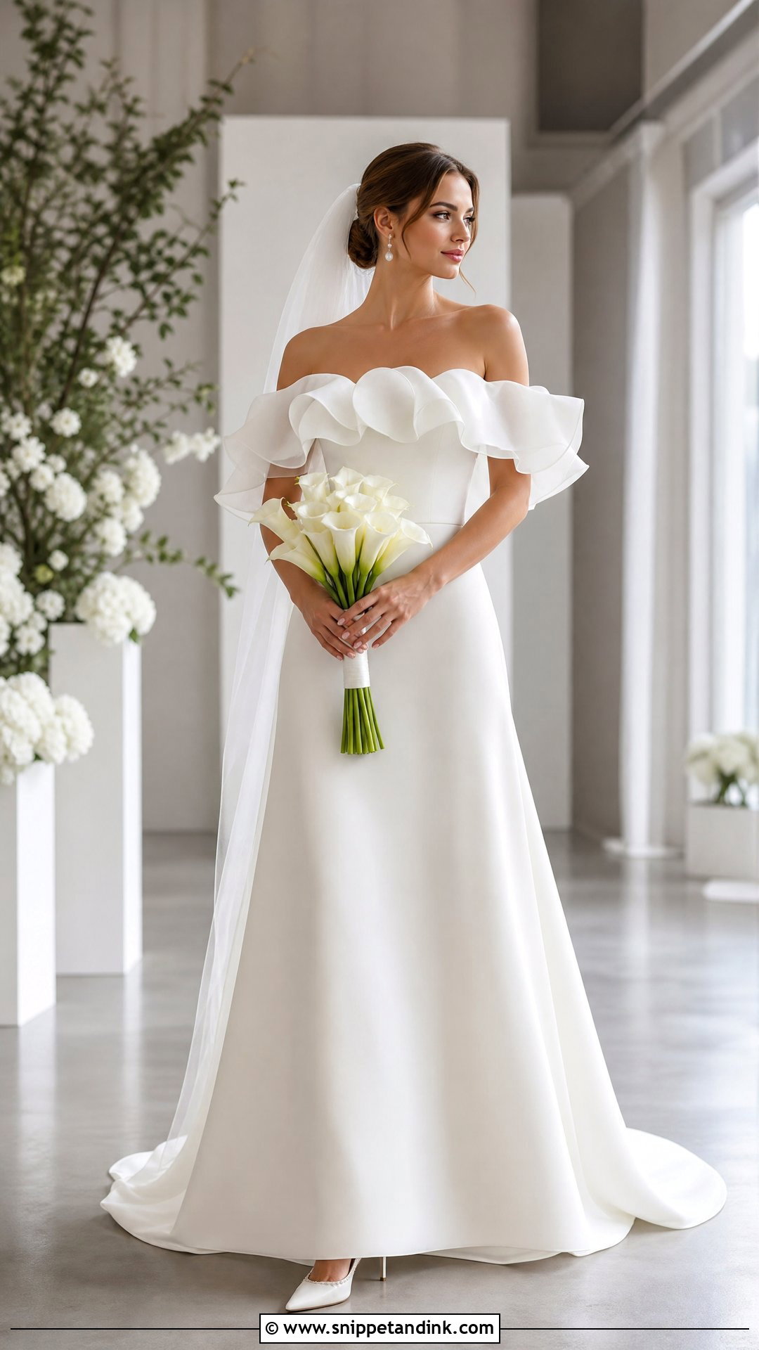 Off Shoulder Ruffle Sleeve Wedding Dress - Snippet and Ink - 20 Off Shoulder Sleeve Wedding Dress Ideas