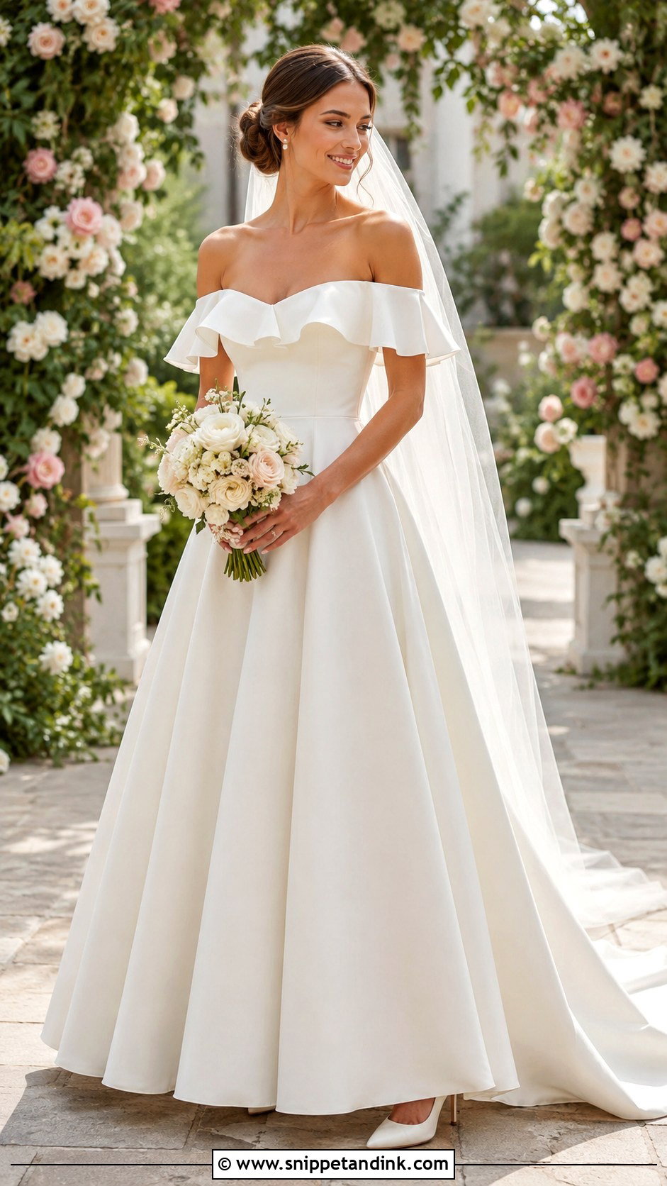 Off Shoulder Ruffle Wedding Dress - Snippet and Ink - 25 Ruffle Wedding Dress Ideas