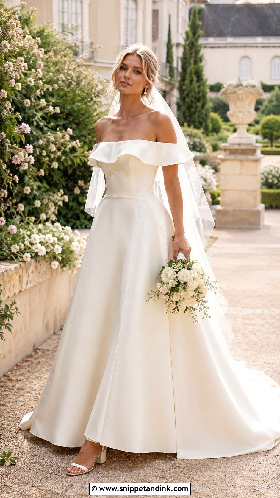 Off Shoulder Ruffled Wedding Dress - Snippet and Ink - 20 Ruffled Wedding Dress Ideas