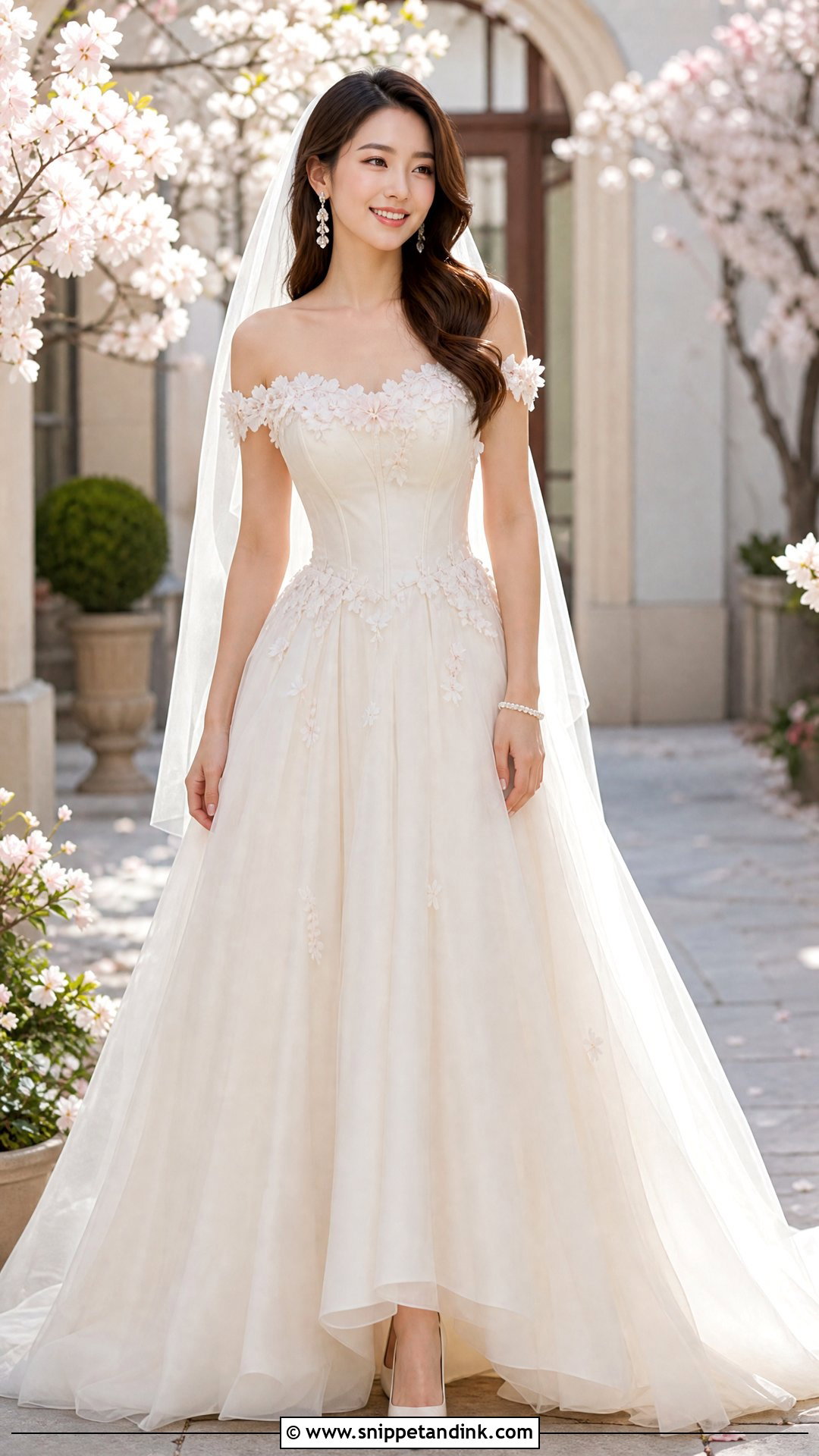Off Shoulder Sakura Wedding Dress - Snippet and Ink - 20 Sakura Wedding Dress Ideas