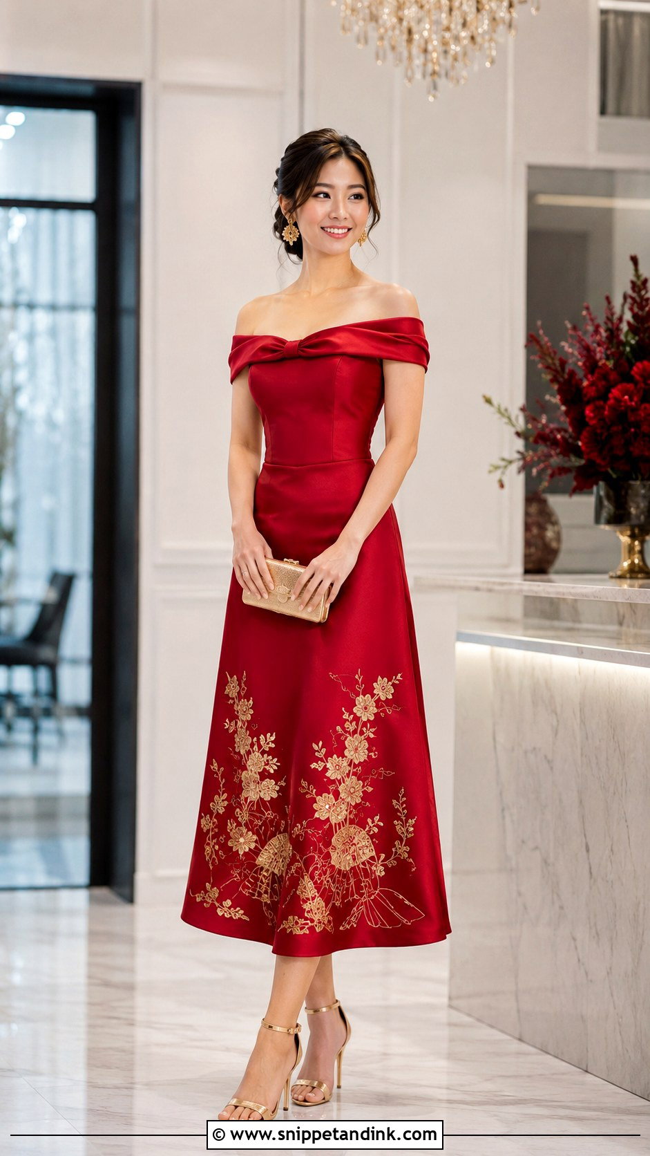 Off Shoulder Sangjit Dress - Snippet and Ink - 20 Modern Sangjit Dress Ideas