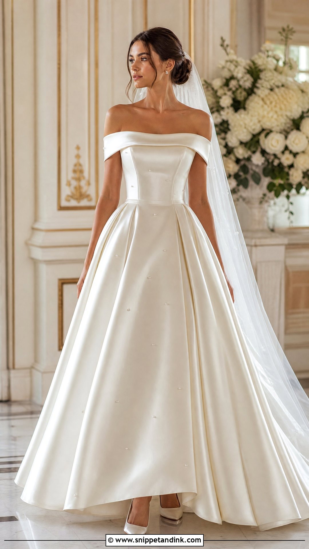 Off Shoulder Satin Ball Gown - Snippet and Ink - 25 Off Shoulder Wedding Gown Ideas