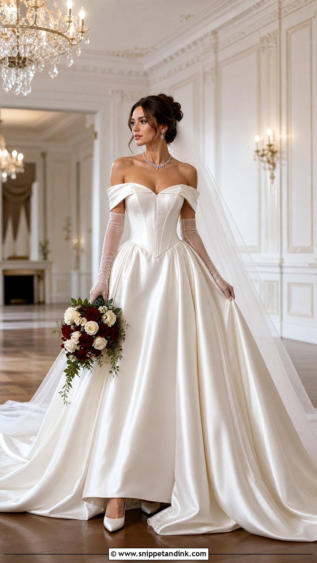 Off Shoulder Satin Ball Gown Wedding Dress - Snippet and Ink - 20 Phantom of the Opera Wedding Dress Ideas