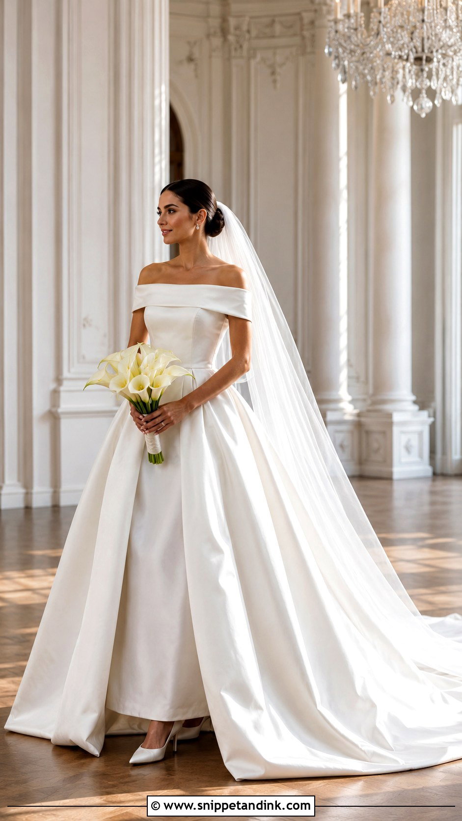 Off Shoulder Satin Ball Gown Wedding Dress With Long Train - Snippet and Ink - 20 Big Wedding Dresses Ball Gown Long Train