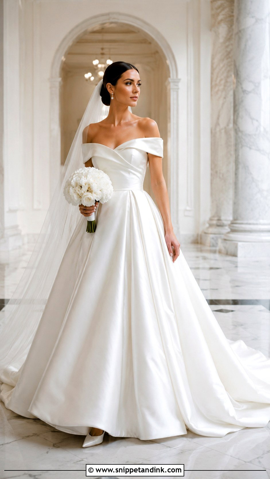 Off Shoulder Satin Ball Gown Wedding Dress - Snippet and Ink - 20 Big Poofy Wedding Dresses