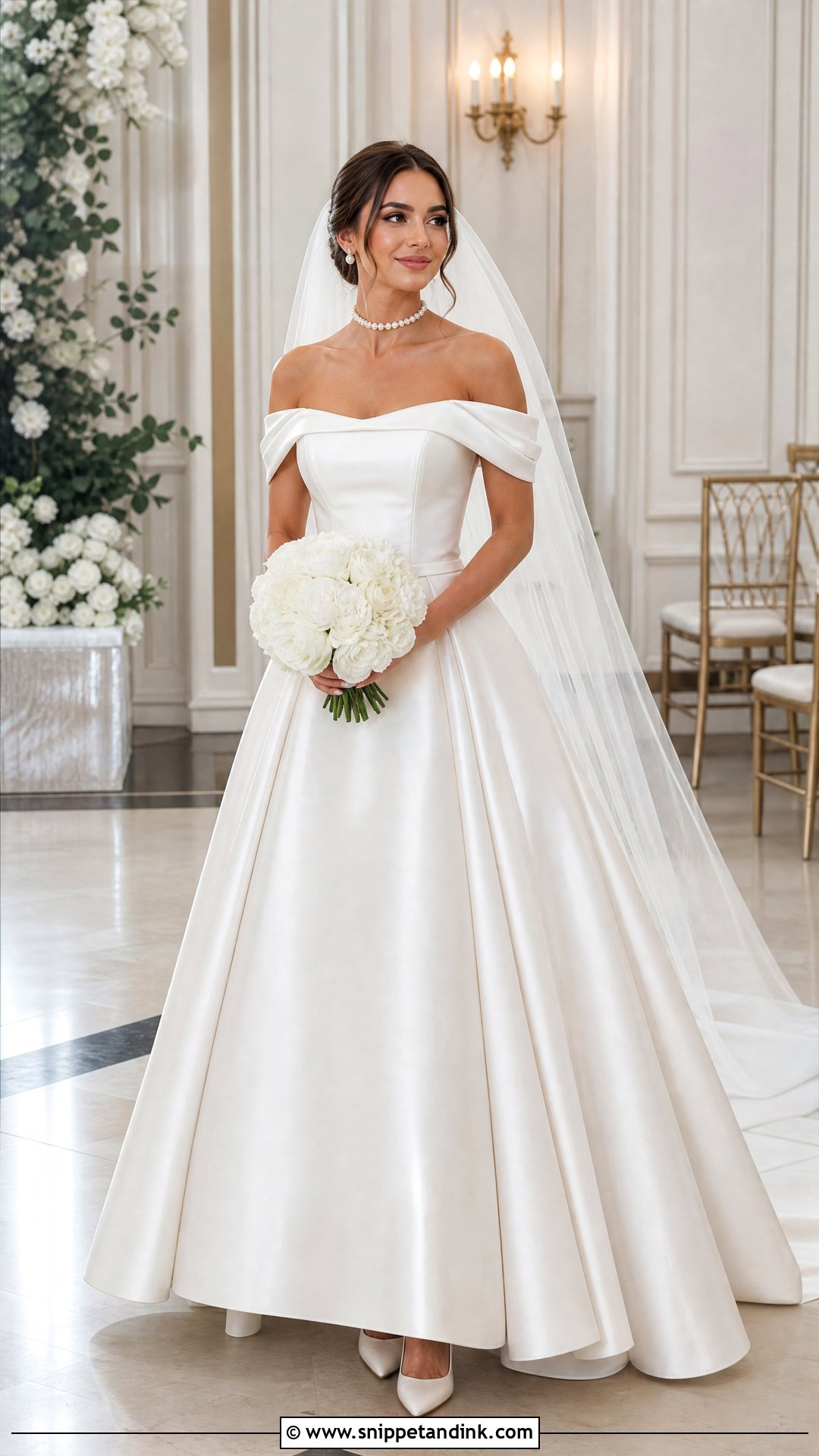 Off Shoulder Satin Bridal Dress - Snippet and Ink - 20 Satin Bridal Dress Ideas