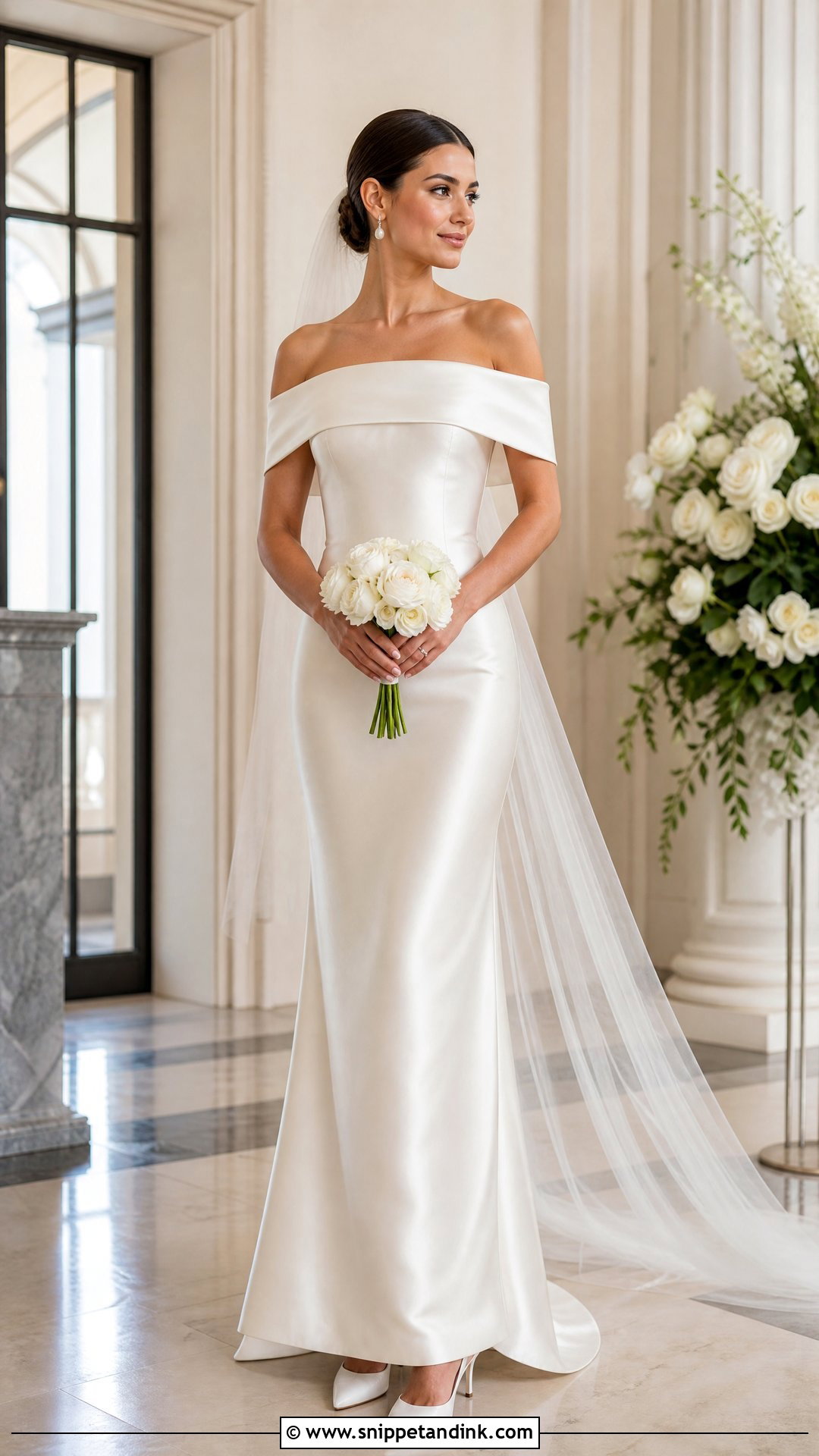 Off Shoulder Satin Column Wedding Dress - Snippet and Ink - 20 Unique Simple Wedding Dress Ideas