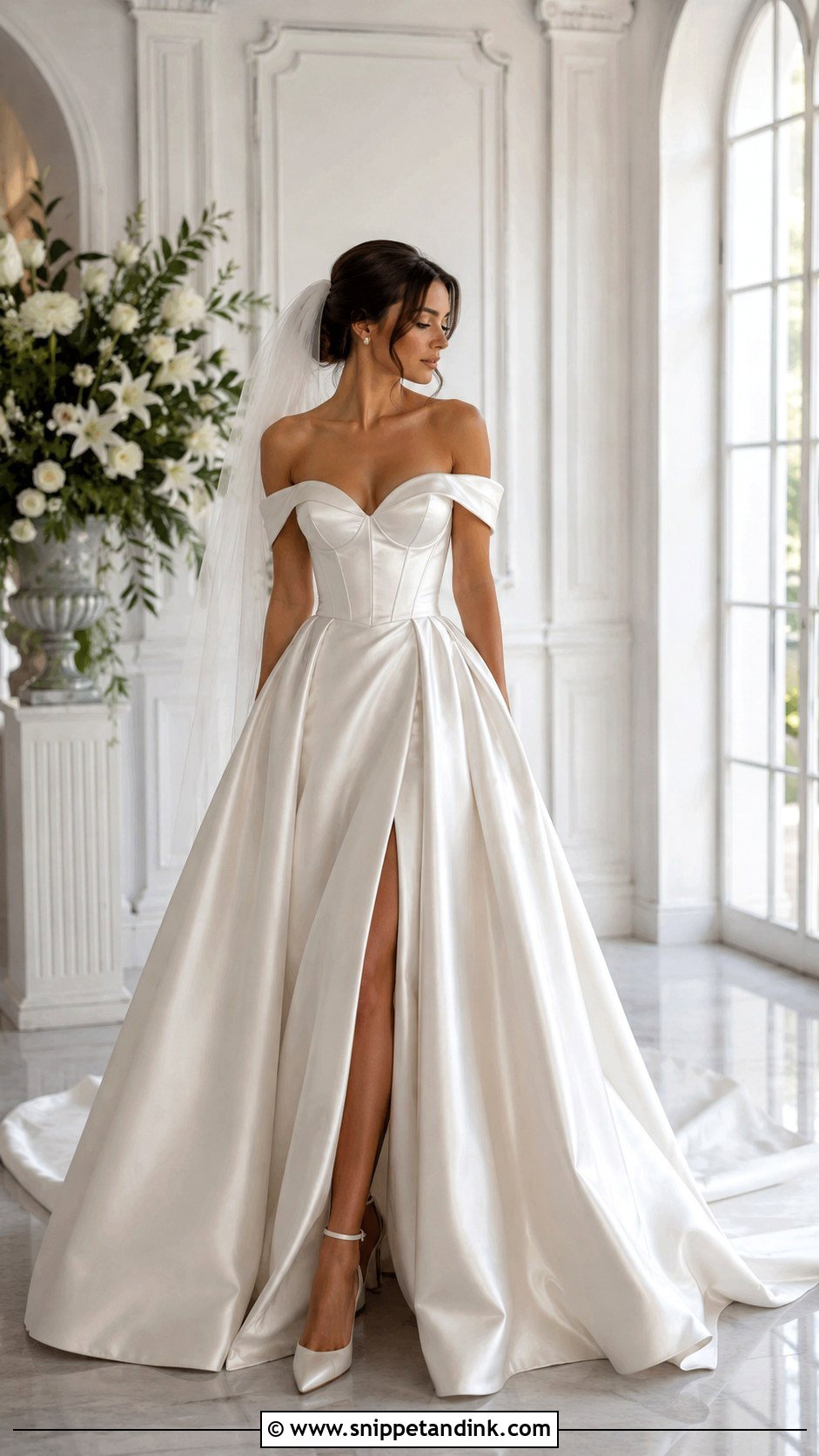 Off Shoulder Satin Corset Wedding Dress - Snippet and Ink - 25 Satin Corset Wedding Dress Ideas