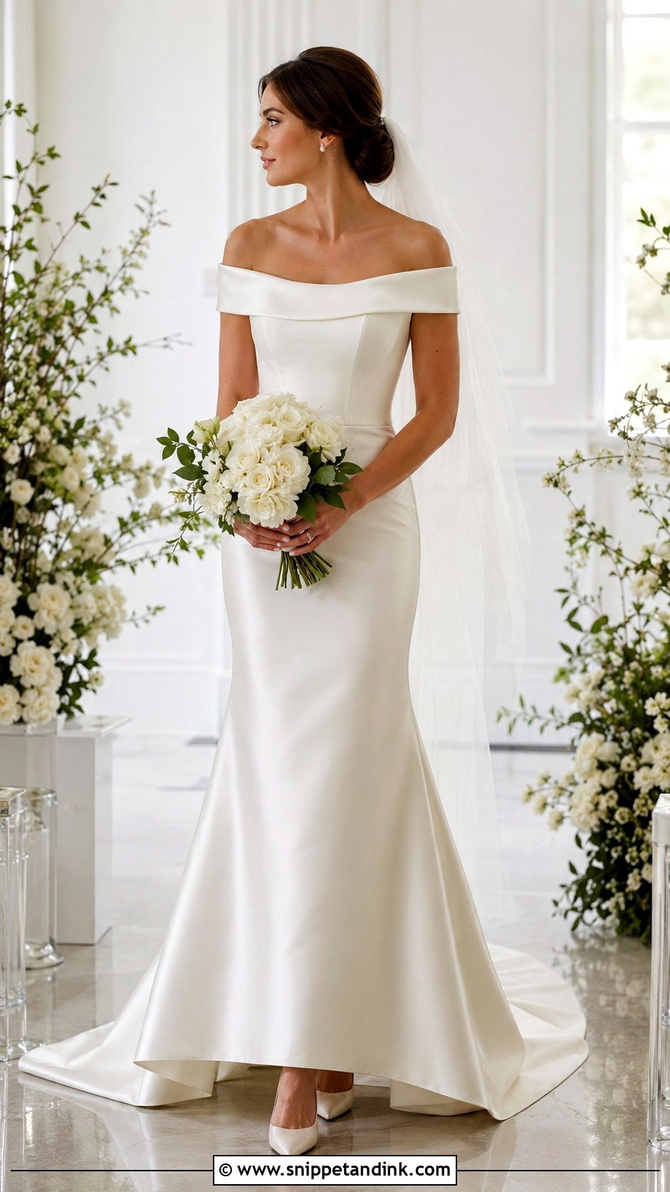 Off Shoulder Satin Etsy Wedding Dress - Snippet and Ink - 20 Etsy Wedding Dress Ideas