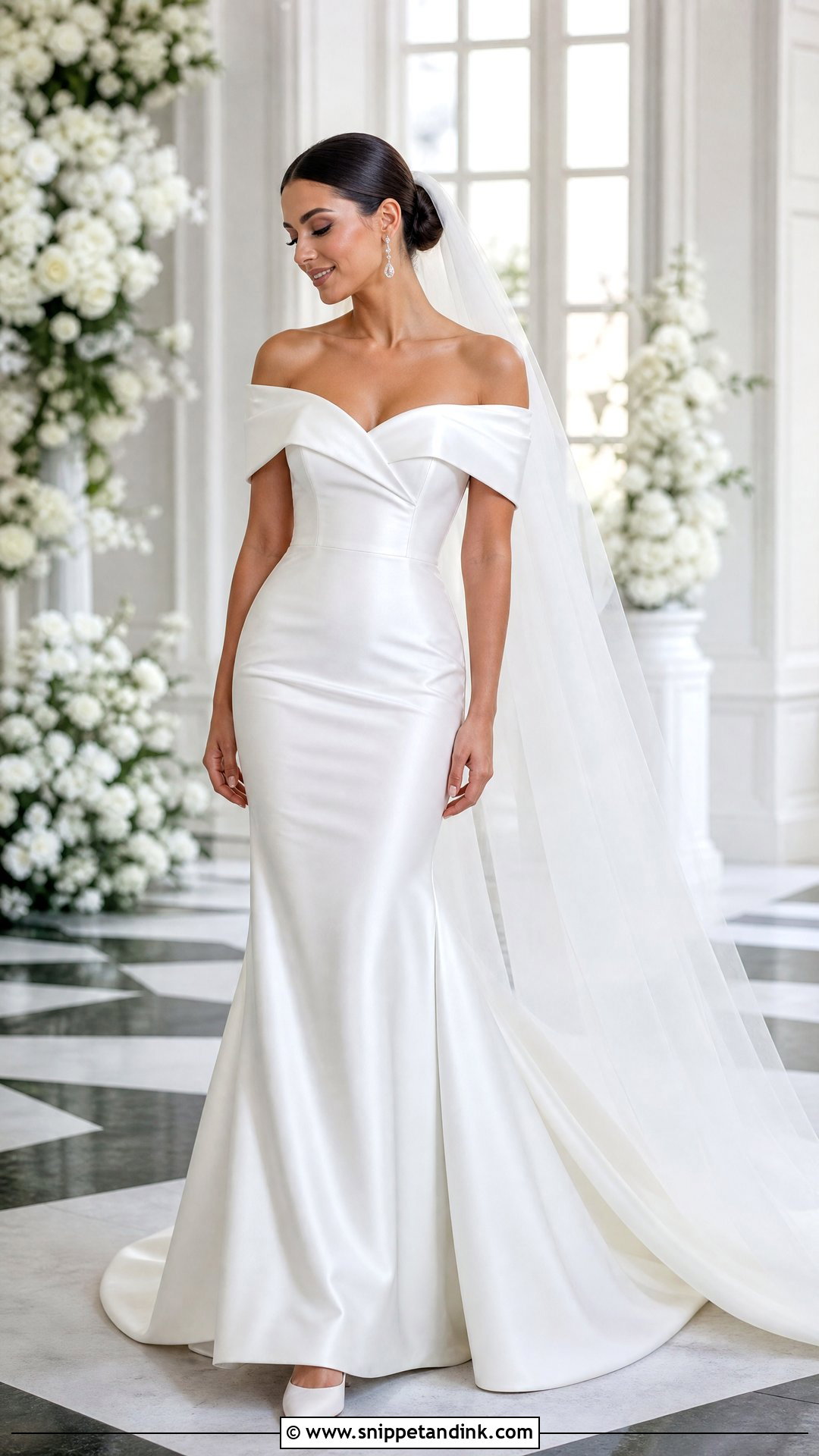 Off Shoulder Satin Mermaid Bridal Gown - Snippet and Ink - 20 Satin Bridal Gown Mermaid Ideas