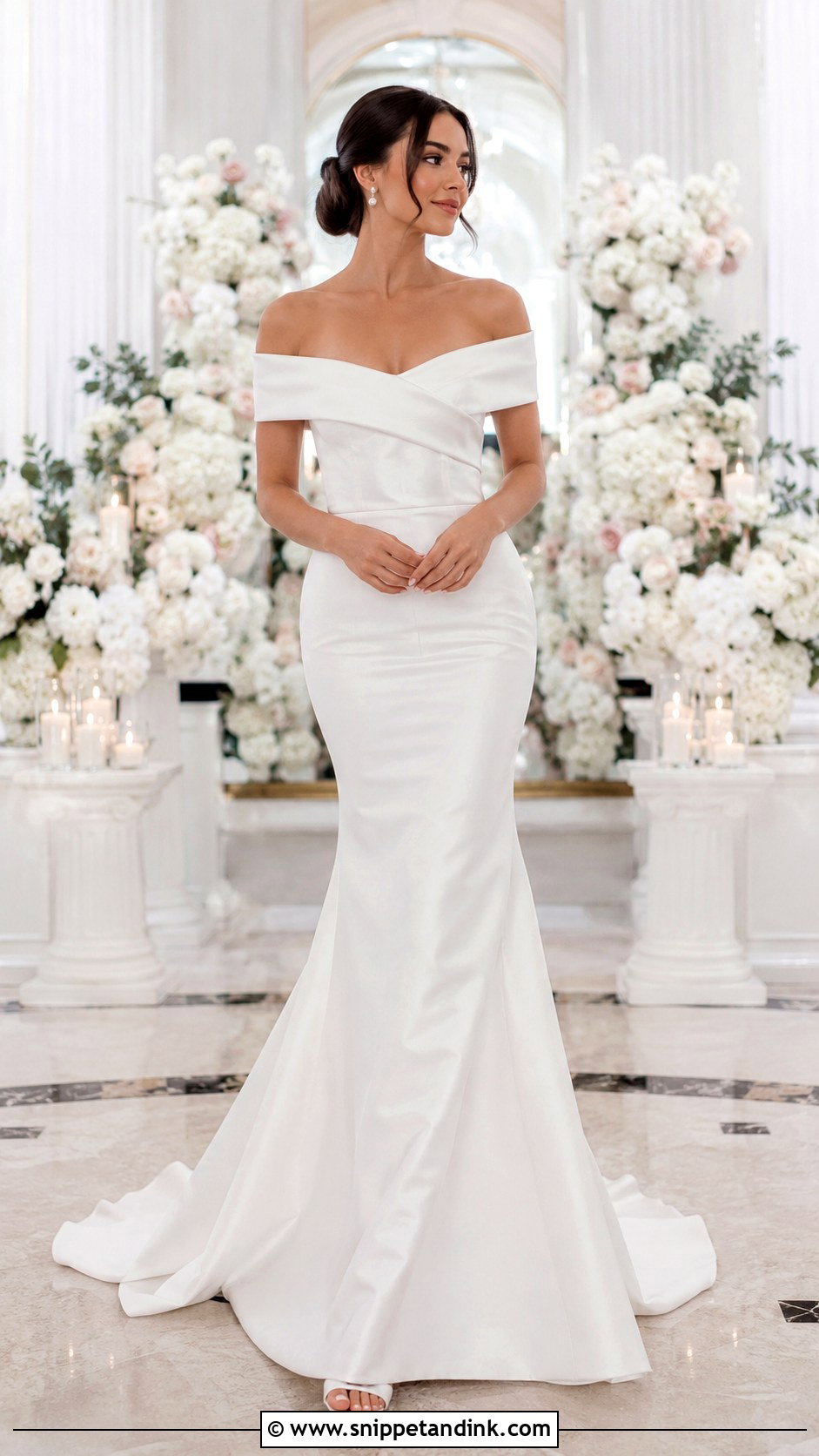 Off Shoulder Satin Mermaid Wedding Dress - Snippet and Ink - 25 Satin Mermaid Wedding Dress Ideas