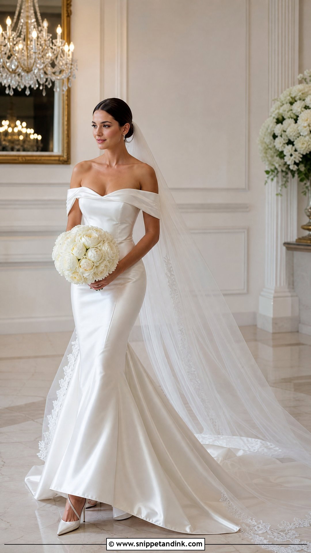 Off Shoulder Satin Mermaid Wedding Gown - Snippet and Ink - 20 Satin Wedding Gown Mermaid Ideas