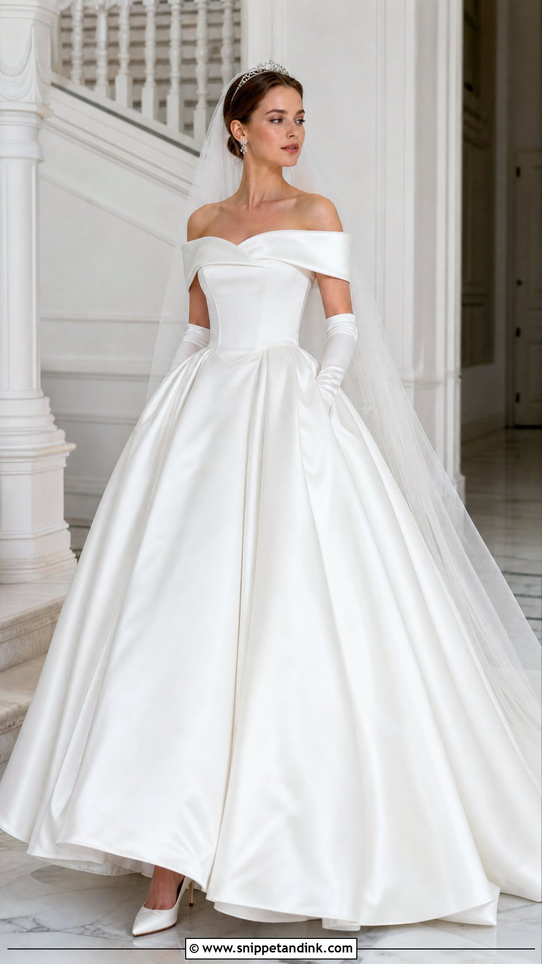 Off Shoulder Satin Princess Wedding Dress - Snippet and Ink - 20 Royal Princess Wedding Dresses
