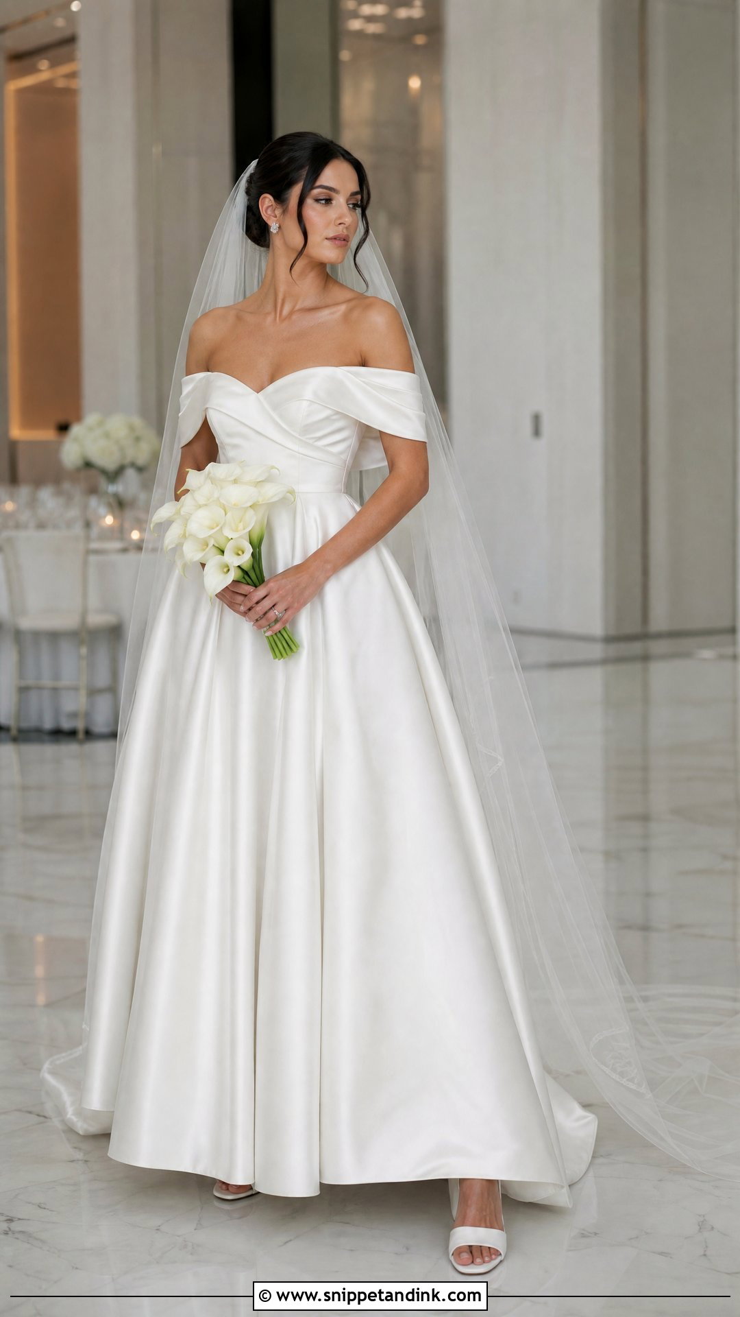 Off Shoulder Satin Sleeve Wedding Dress - Snippet and Ink - 20 Off Shoulder Sleeve Wedding Dress Ideas
