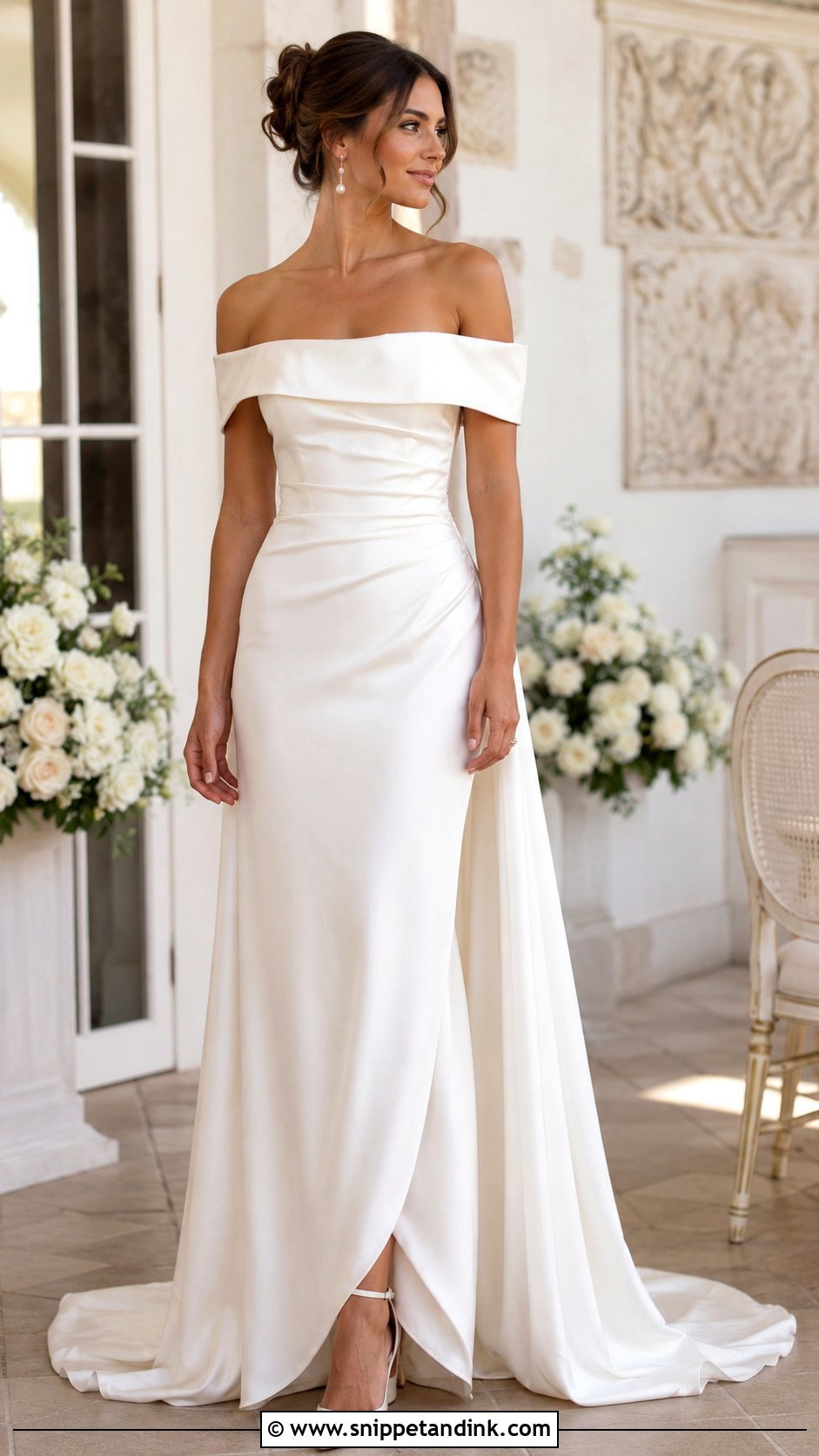 Off Shoulder Satin Wedding Dress - Snippet and Ink - 30 Satin Wedding Dresses