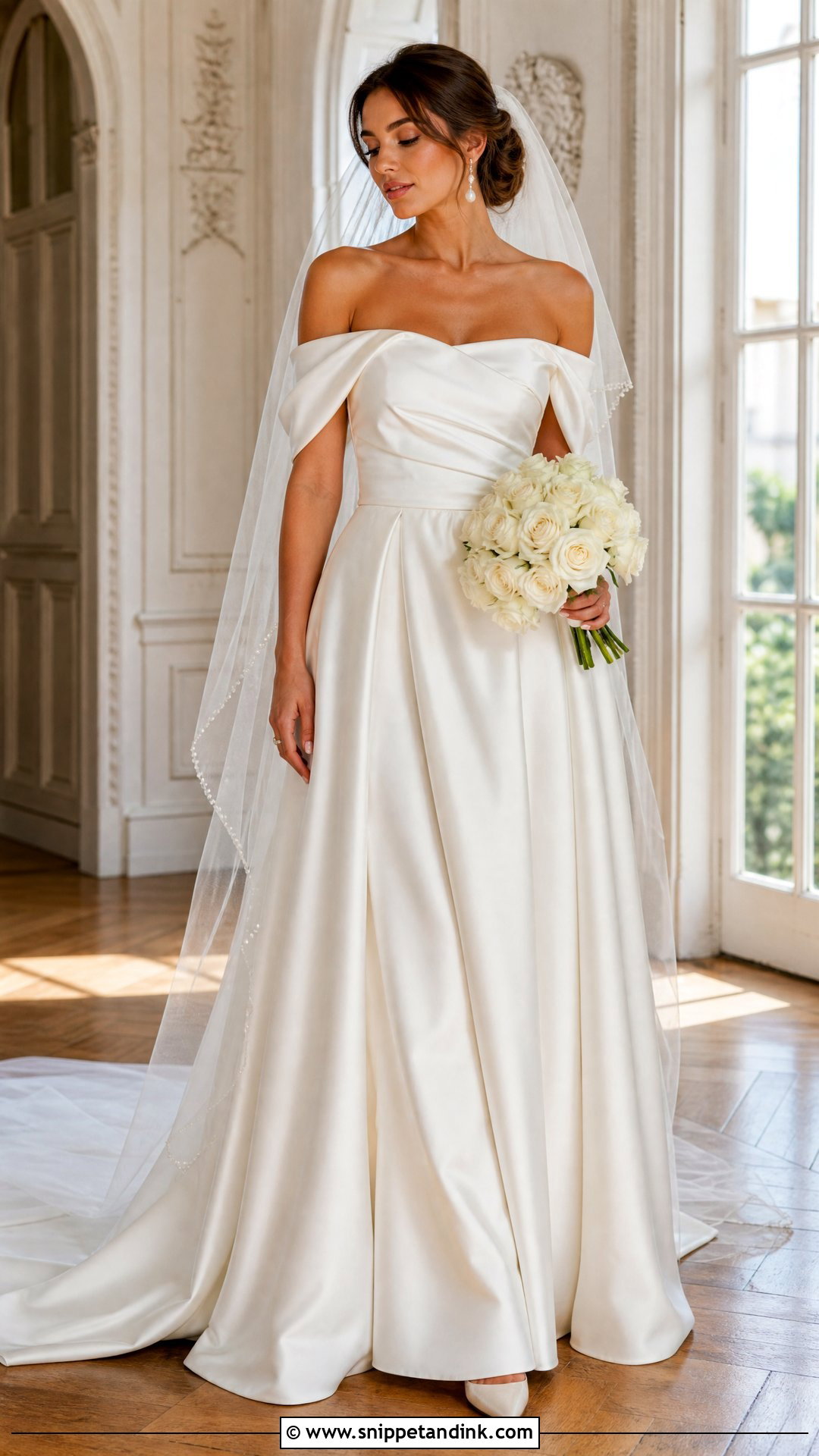 Off Shoulder Satin Wedding Dress - Snippet and Ink - 20 Romantic Simple Elegant Wedding Dress Ideas