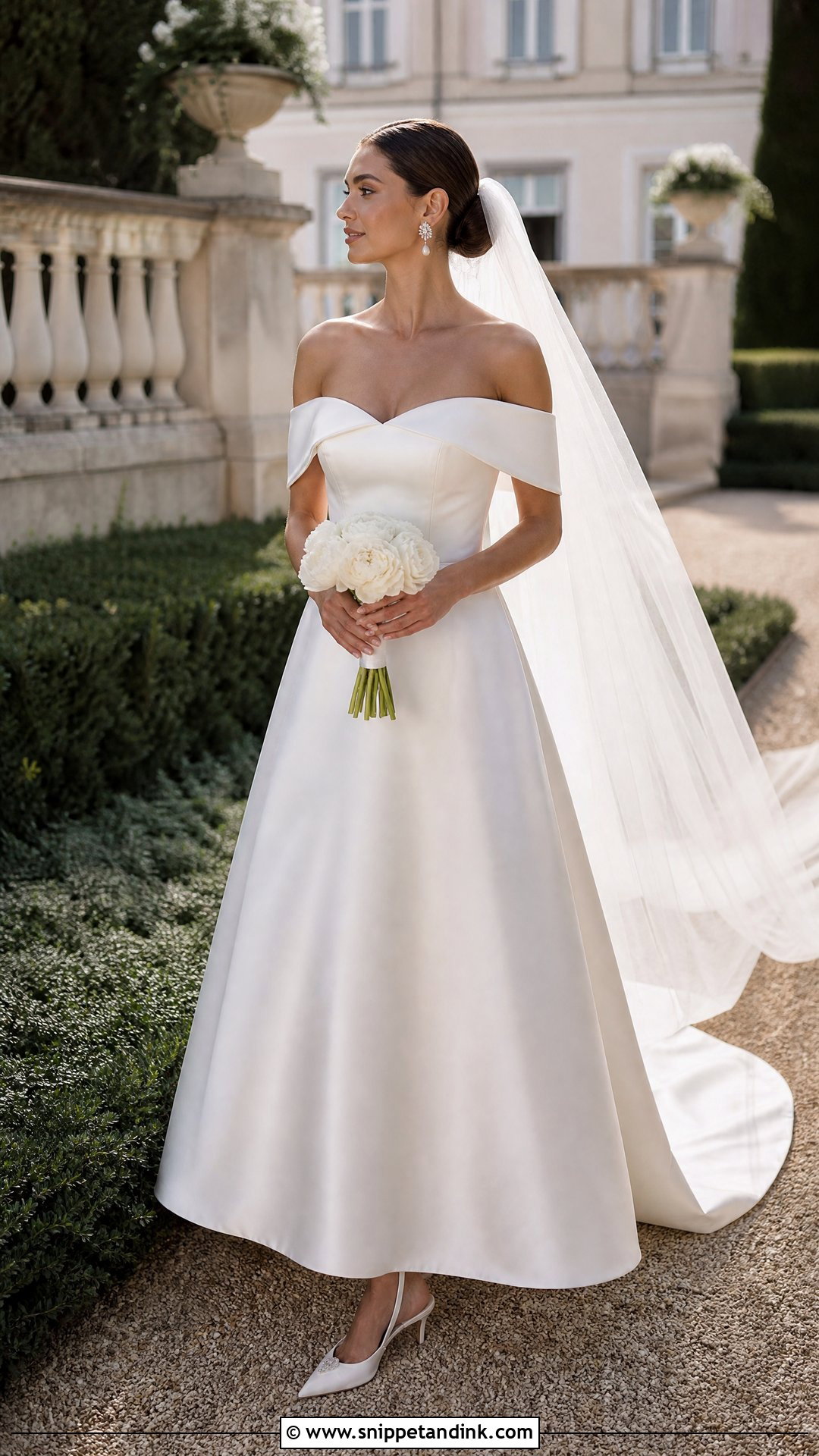 Off Shoulder Satin Wedding Dress - Snippet and Ink - 20 Silky Satin Wedding Dress Ideas