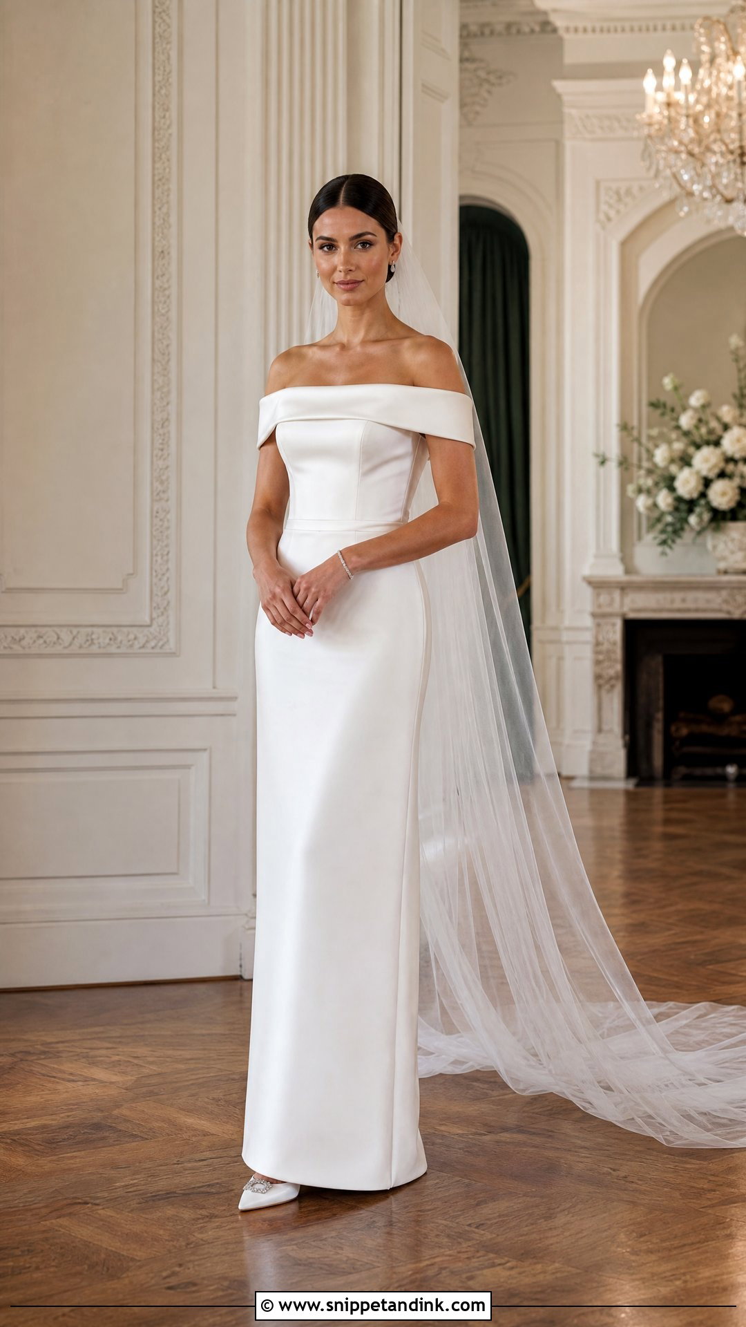 Off Shoulder Satin Wedding Dress - Snippet and Ink - 20 Simple Sleek Wedding Dress Ideas