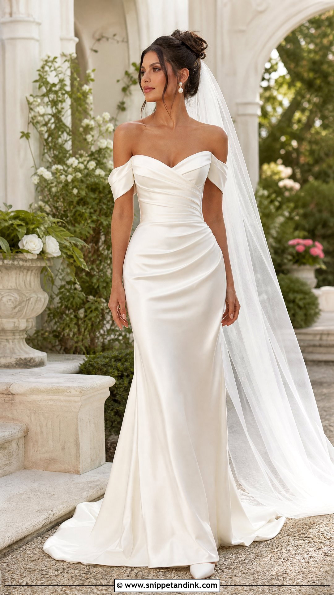 Off Shoulder Satin Wedding Dress - Snippet and Ink - 20 No Lace Wedding Dresses