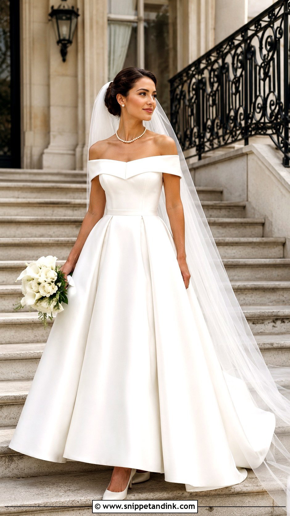 Off Shoulder Satin Wedding Dress - Snippet and Ink - 20 Vintage Satin Wedding Dress Ideas