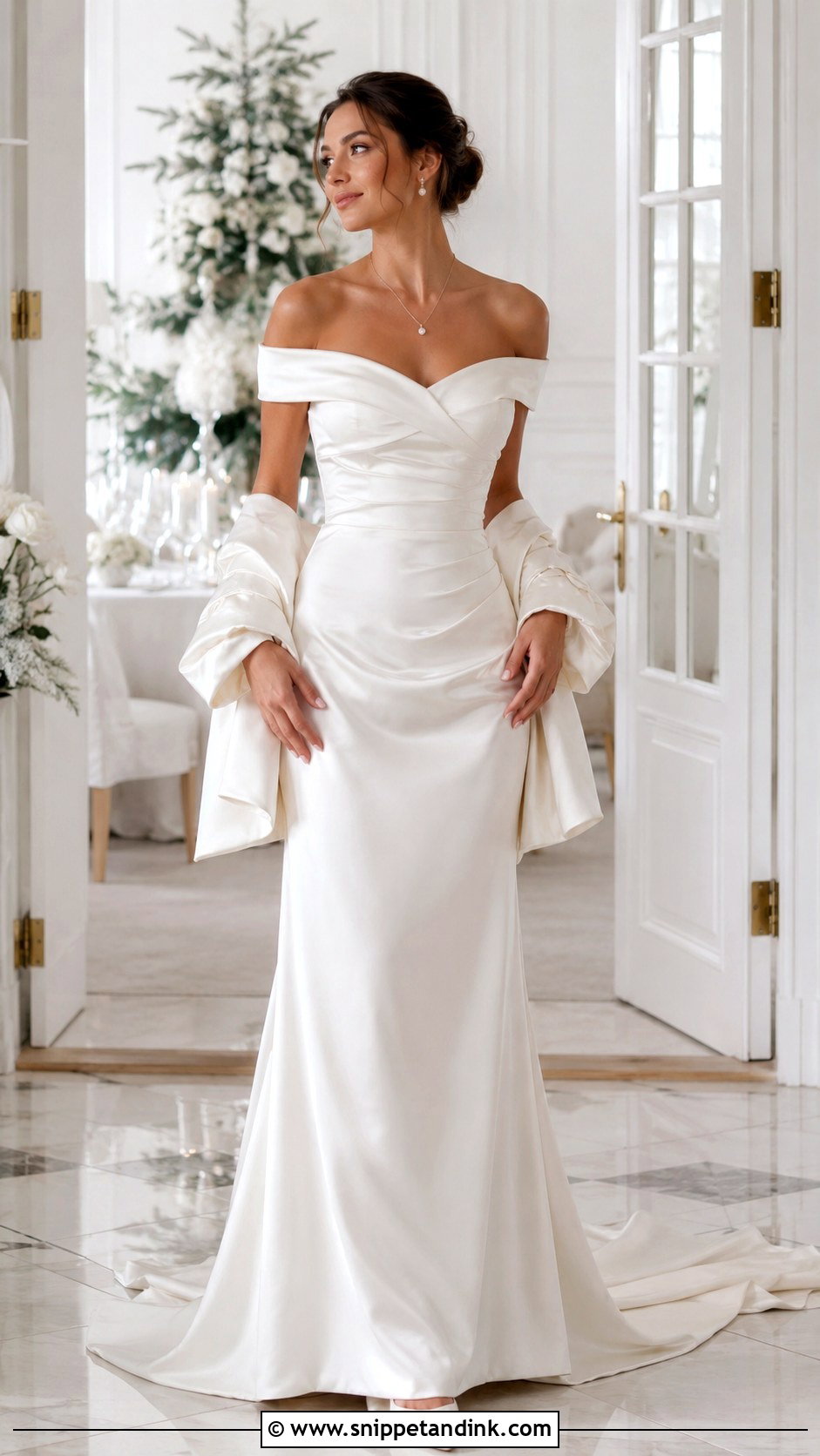 Off Shoulder Satin Wedding Dress - Snippet and Ink - 25 December Wedding Dress Ideas