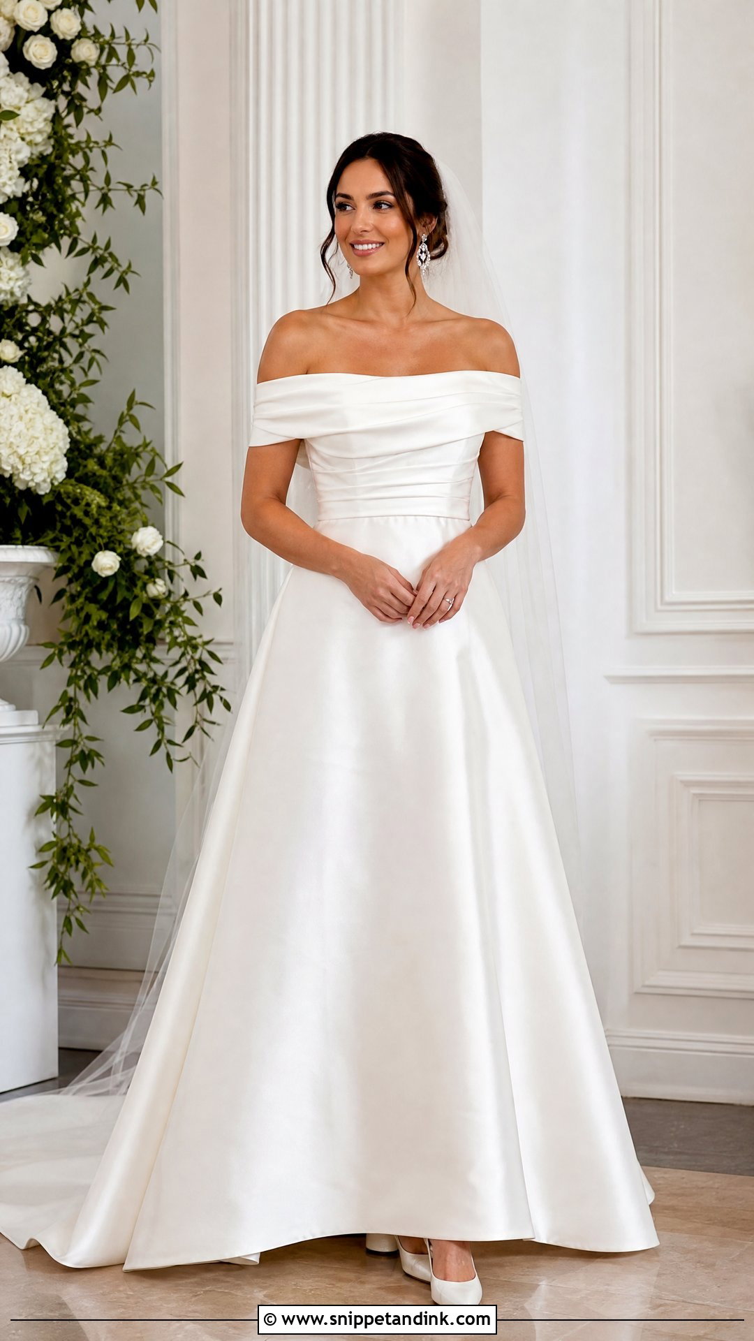 Off Shoulder Satin Wedding Dress - Snippet and Ink - 25 Modern Elegant Wedding Dress Ideas