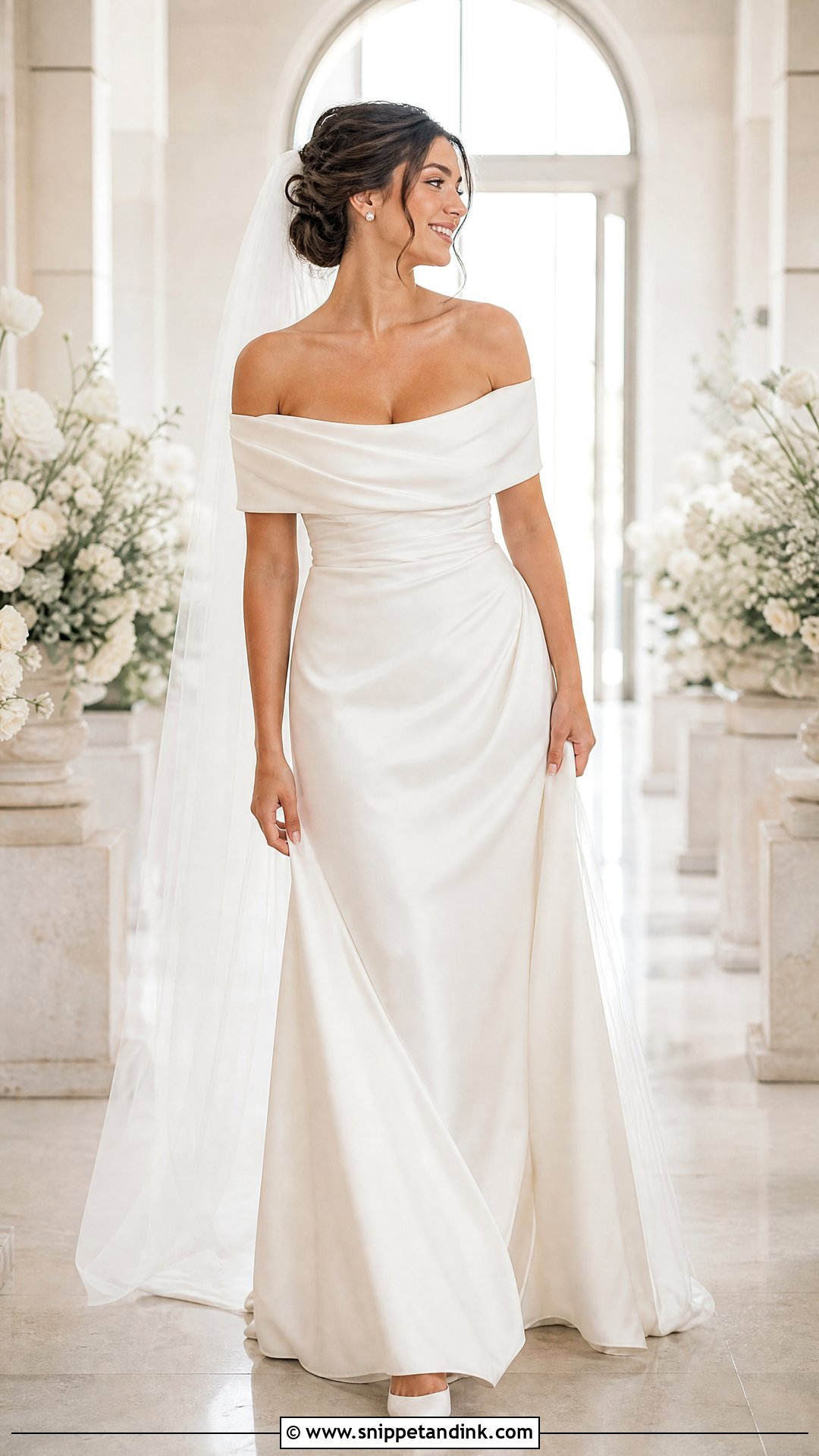 Off Shoulder Satin Wedding Dress - Snippet and Ink - 25 Satin Bridal Gowns