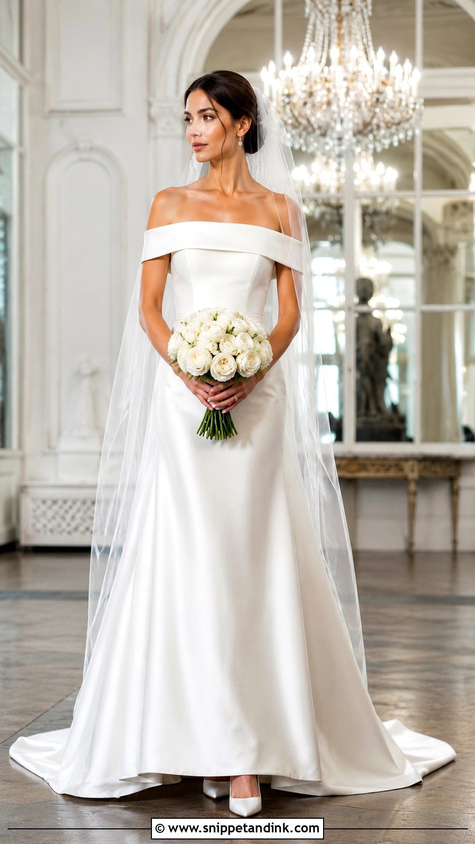 Off Shoulder Satin Wedding Dress - Snippet and Ink - 20 Classy Simple Bride Dress Ideas