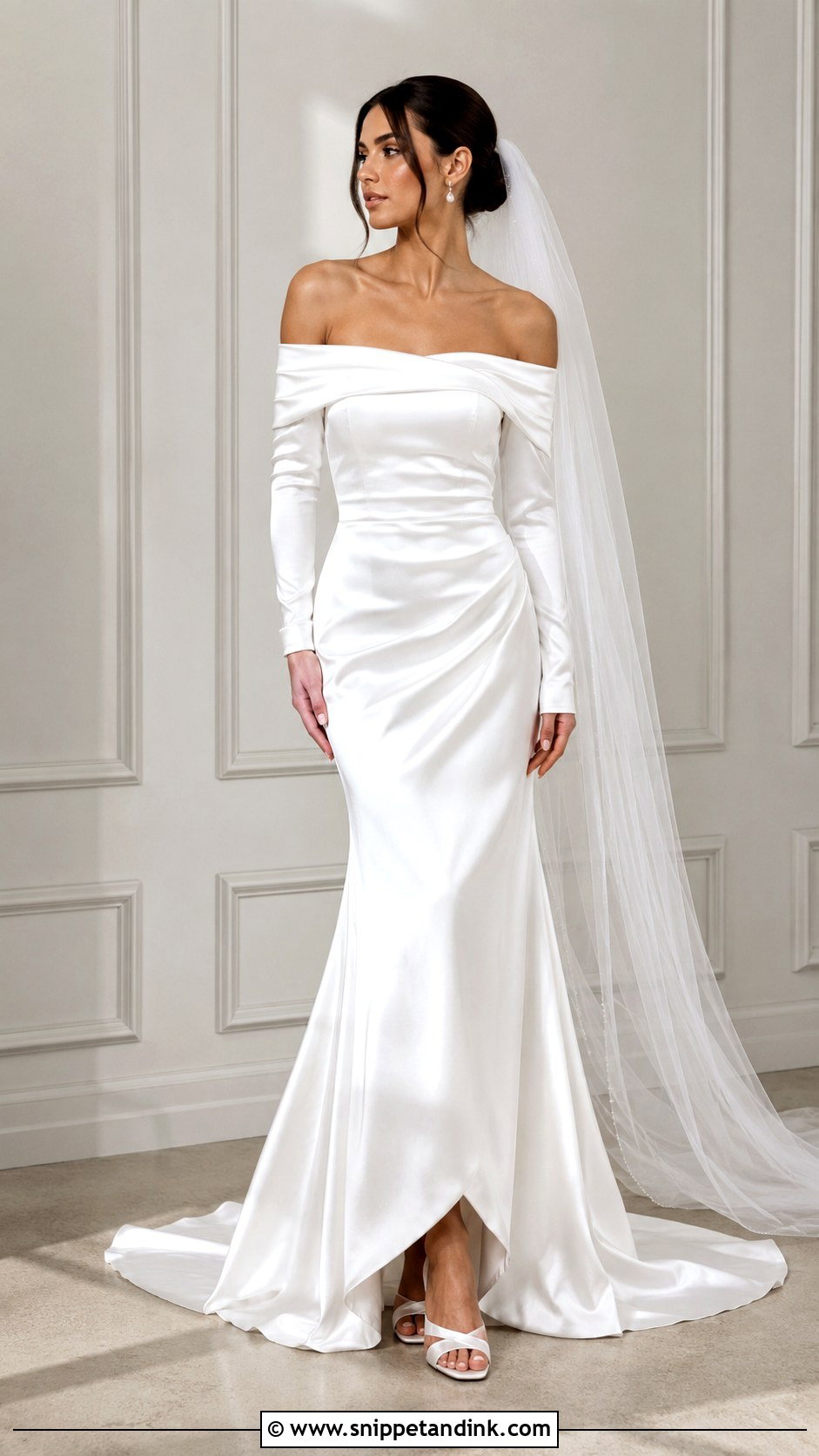 Off Shoulder Satin Wedding Dress With Sleeves - Snippet and Ink - 25 Satin Wedding Dress with Sleeves