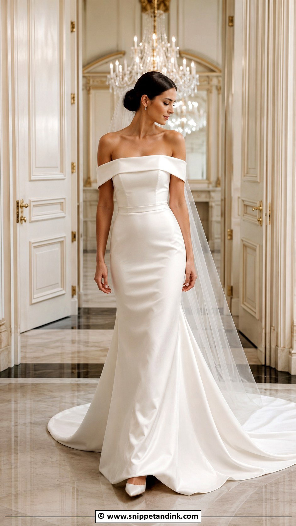 Off Shoulder Satin Wedding Dress - Snippet and Ink - 35 Off Shoulder Wedding Dress Ideas