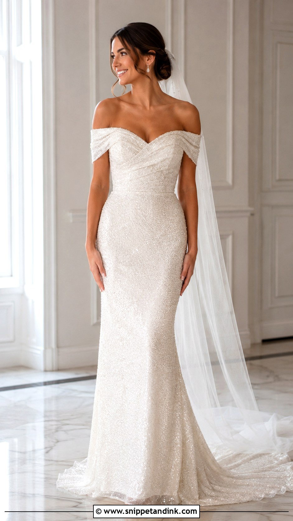 Off Shoulder Sequin Wedding Dress - Snippet and Ink - 25 Sequin Wedding Dress Ideas