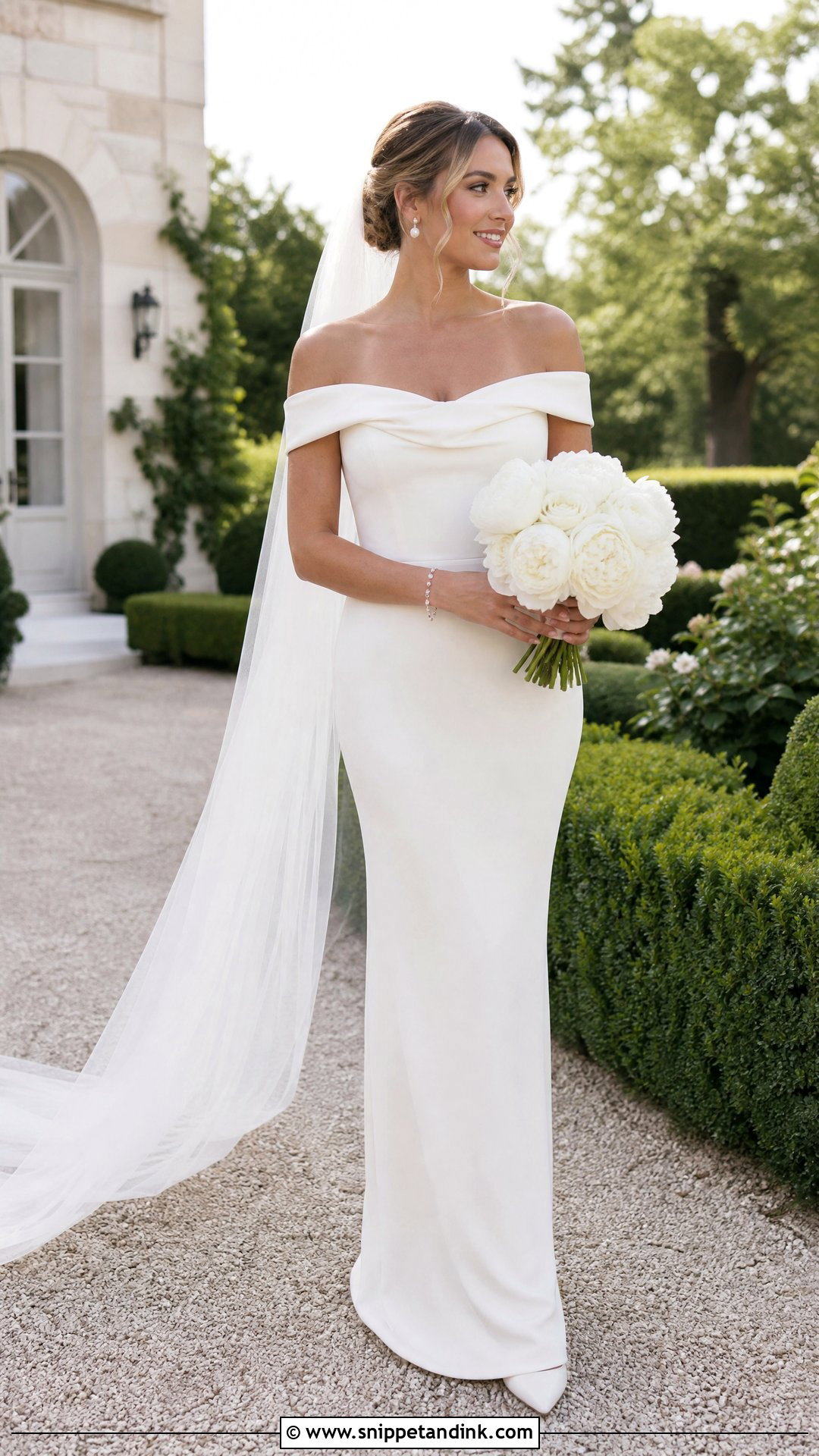 Off Shoulder Sheath Wedding Dress - Snippet and Ink - 20 Simple Sheath Wedding Dress Ideas