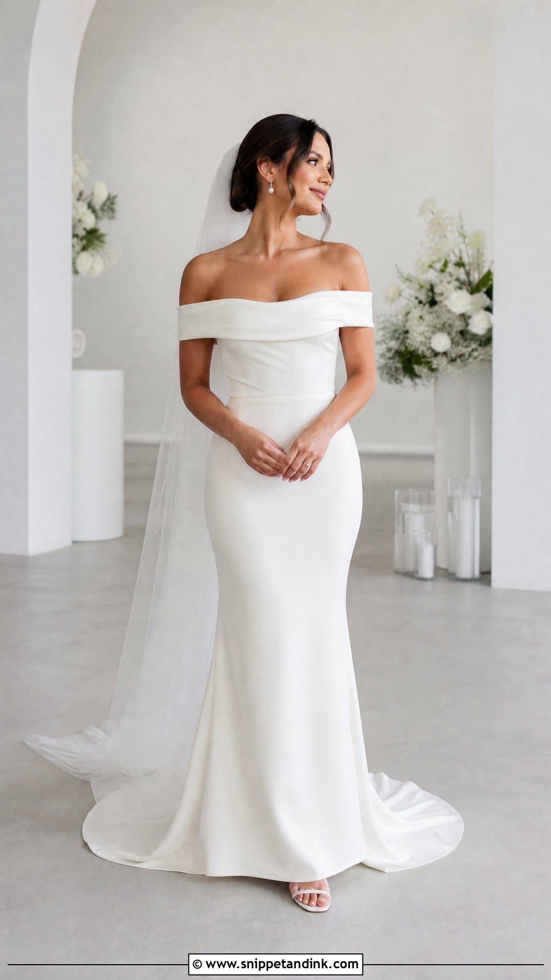 Off Shoulder Sheath Wedding Gown - Snippet and Ink - 25 Off Shoulder Wedding Gown Ideas
