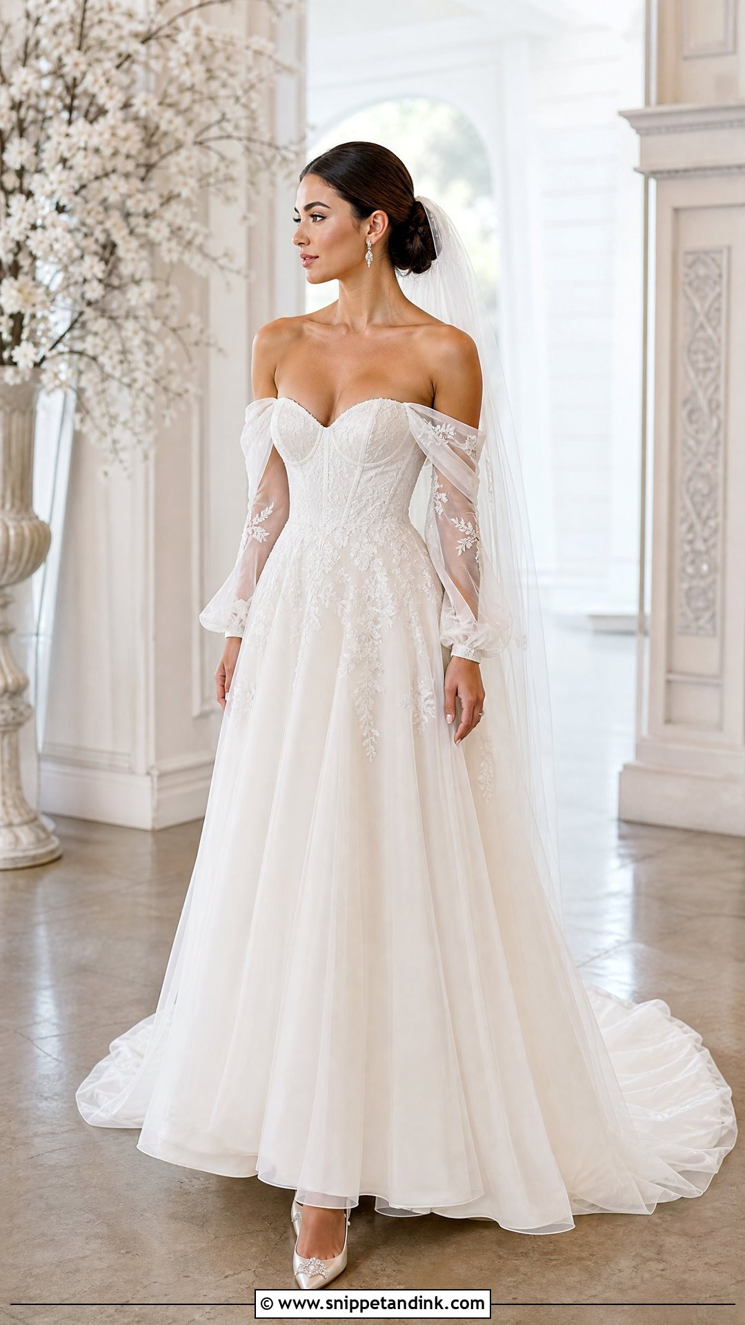 Off Shoulder Sheer Sleeve Wedding Dress - Snippet and Ink - 20 Wedding Dress Sheer Sleeves