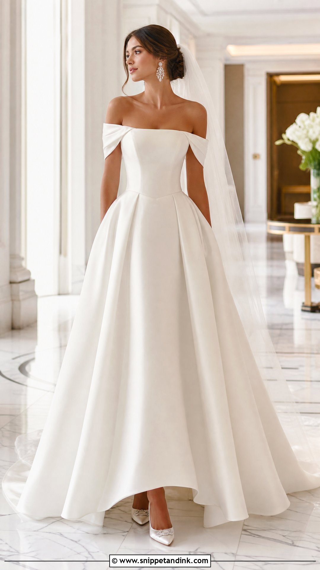 Off Shoulder Short Sleeve Wedding Dress - Snippet and Ink - 20 Wedding Dresses with Short Sleeves