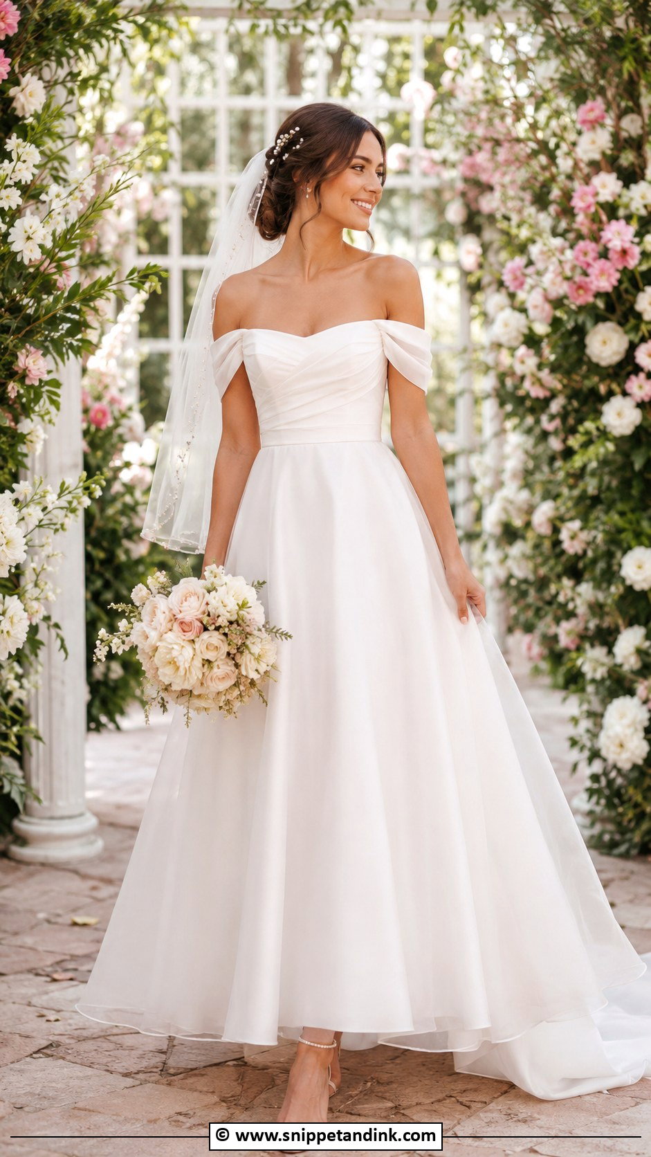 Off Shoulder Short Sleeve Wedding Dress - Snippet and Ink - 35 Off Shoulder Wedding Dress Ideas
