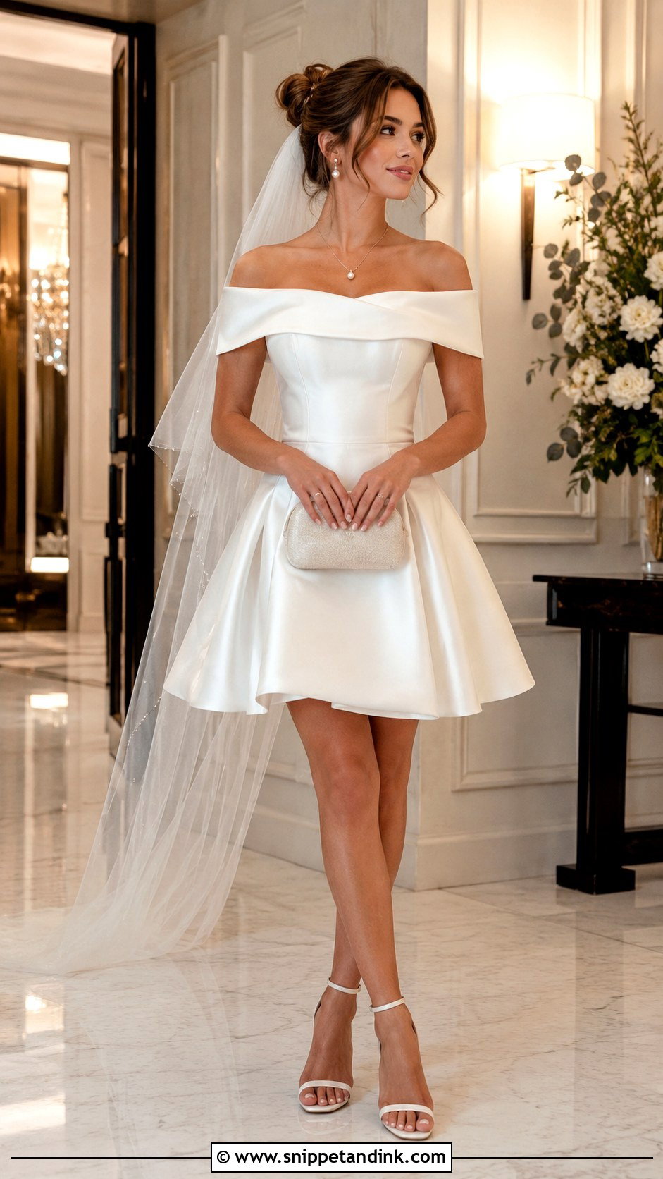 Off Shoulder Short Wedding Gown - Snippet and Ink - 20 Short Wedding Gowns