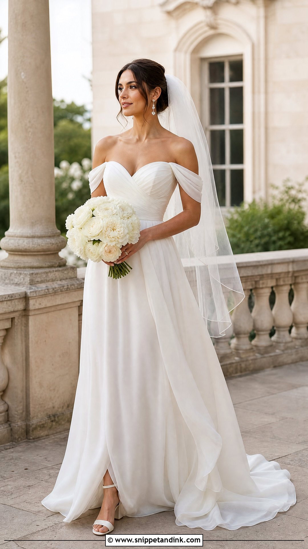 Off Shoulder Silk Chiffon Wedding Dress - Snippet and Ink - 20 Silk Chiffon Wedding Dress Ideas