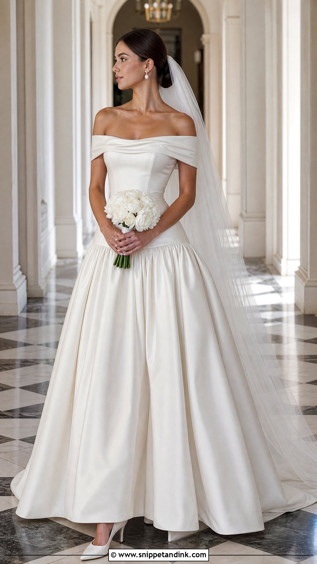 Off Shoulder Silk Drop Waist Wedding Dress - Snippet and Ink - 20 Silk Drop Waist Wedding Dress Ideas