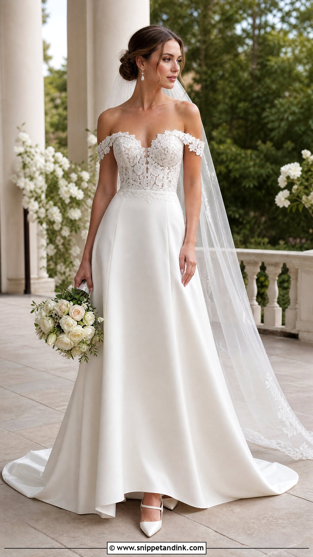 Off Shoulder Silk Lace Wedding Dress - Snippet and Ink - 20 Silk Lace Wedding Dress Ideas