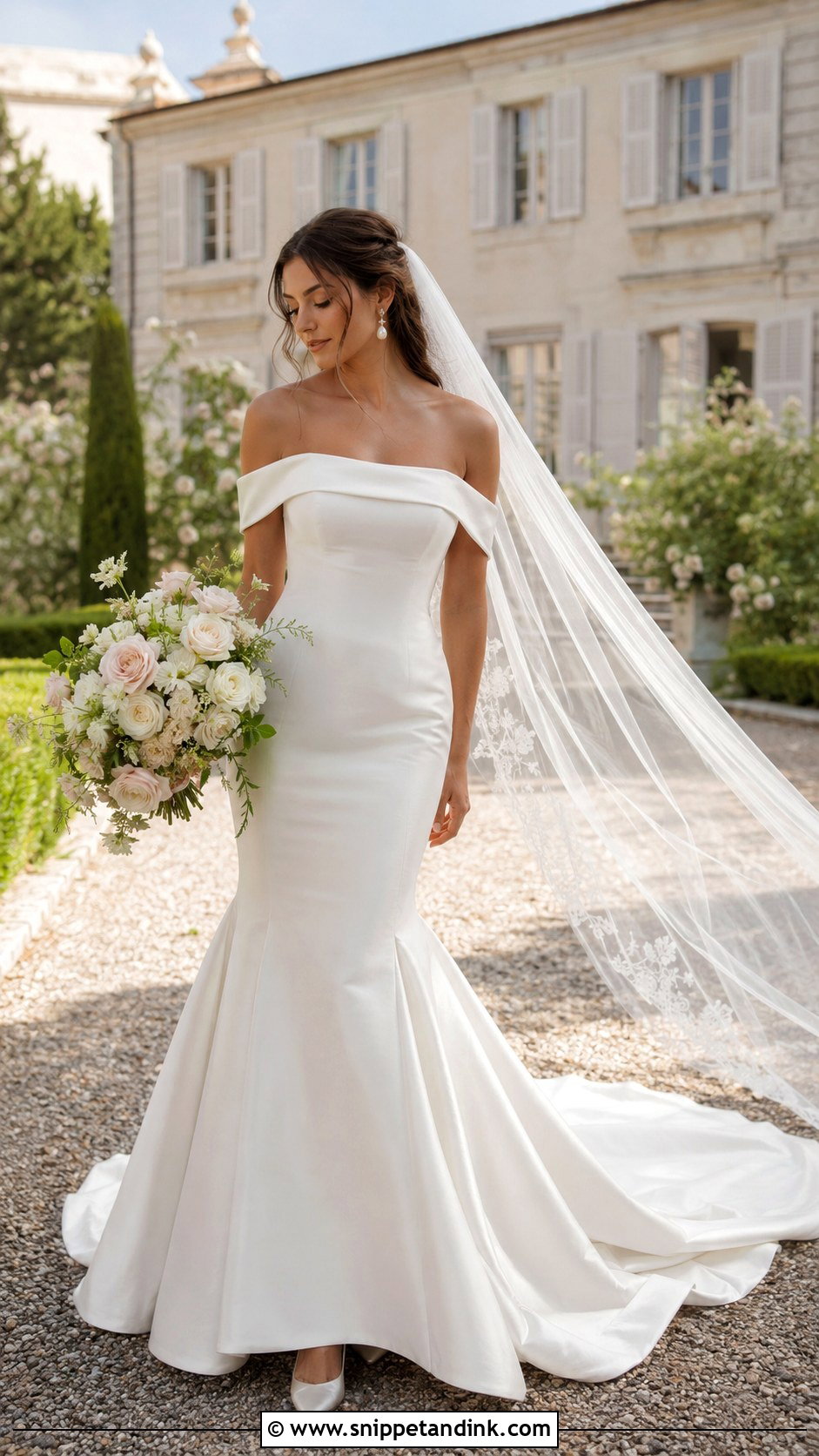 Off Shoulder Silk Mermaid Wedding Dress - Snippet and Ink - 20 Silk Mermaid Wedding Dress Ideas