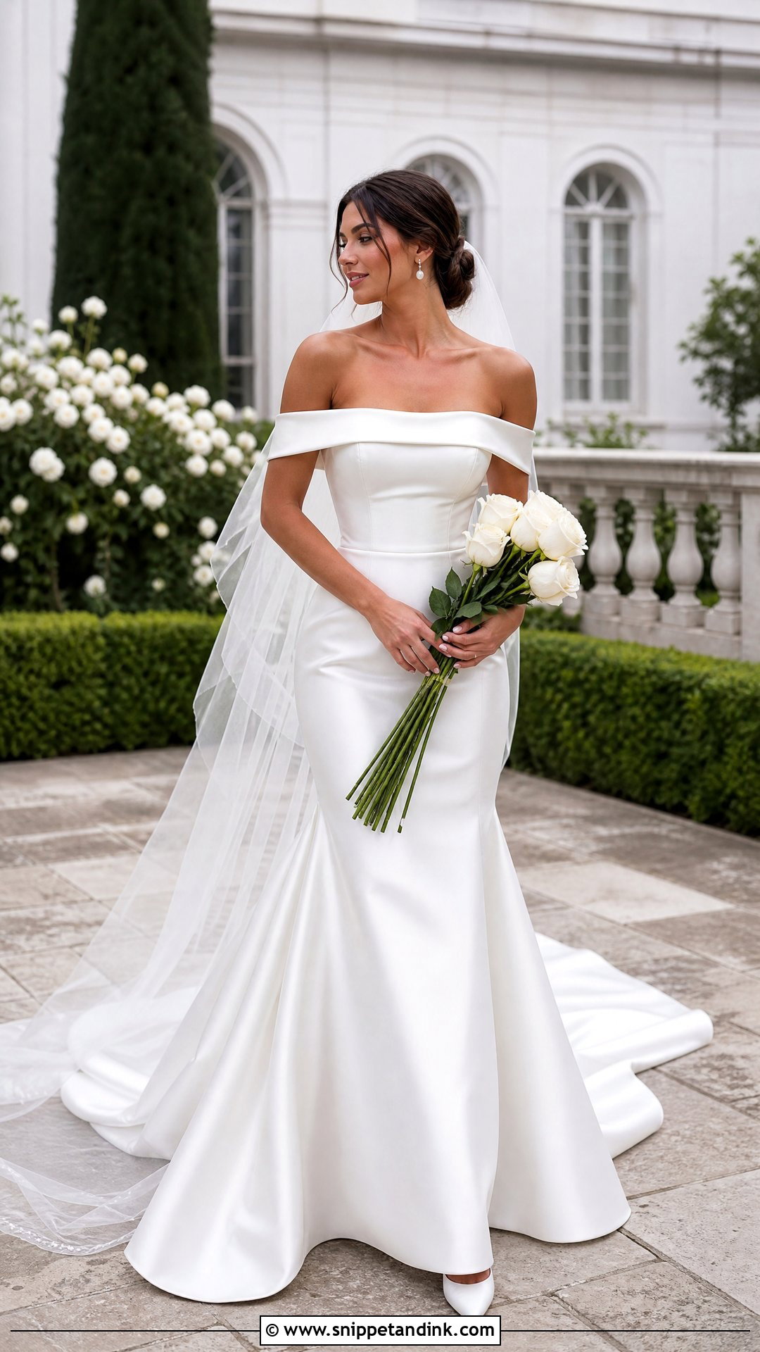 Off Shoulder Silk Satin Wedding Dress - Snippet and Ink - 20 Silk Satin Wedding Dress Ideas