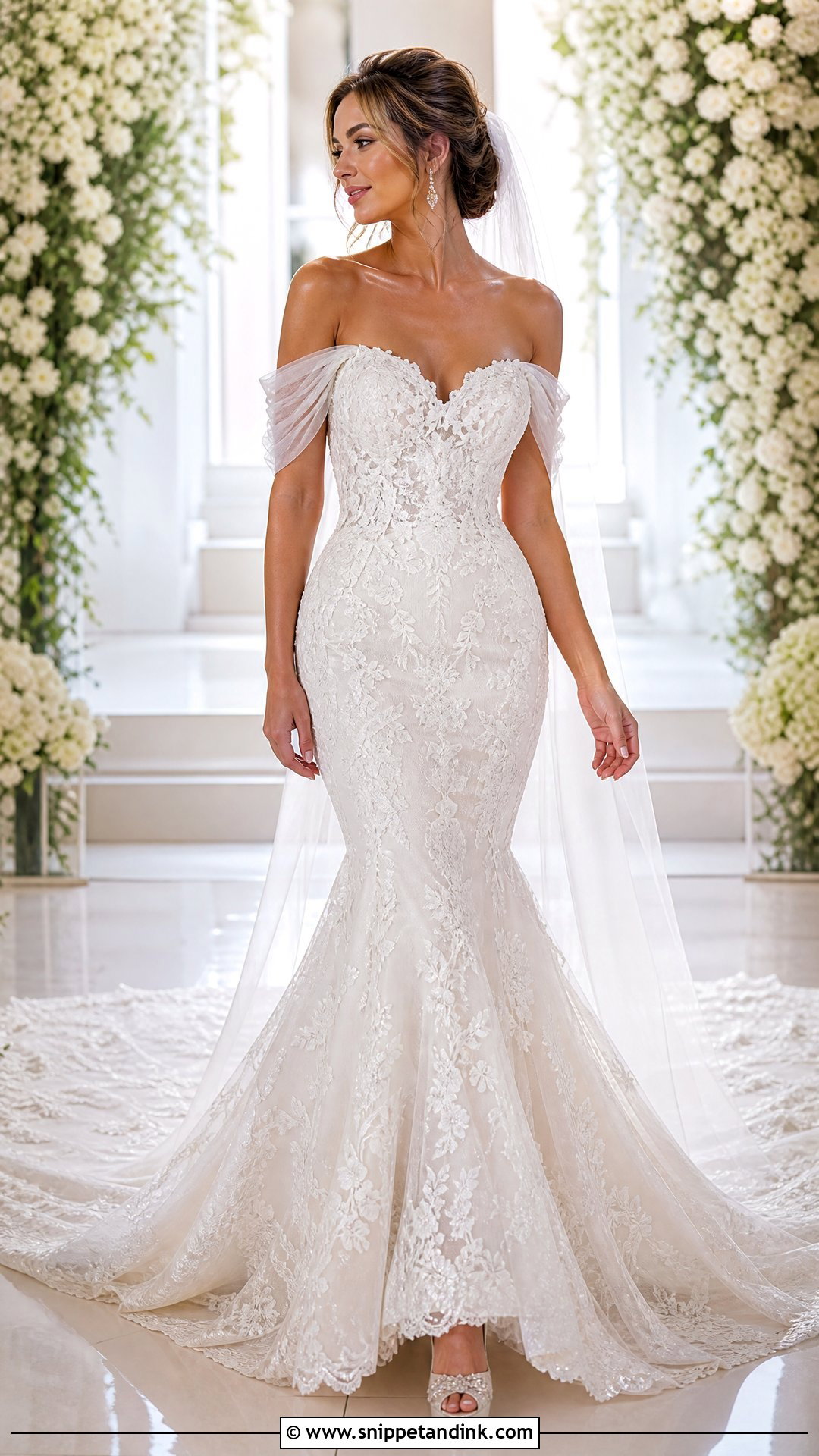 Off Shoulder Sleeve Mermaid Wedding Dress - Snippet and Ink - 20 Unique Wedding Dresses with Sleeves