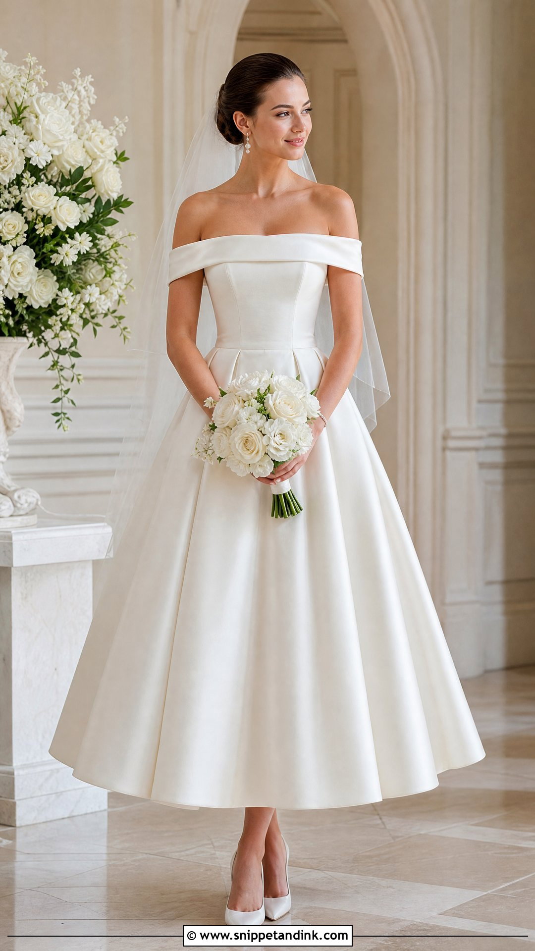 Off Shoulder Sleeve Tea Length Wedding Dress - Snippet and Ink - 20 Tea Length Wedding Dress with Sleeves