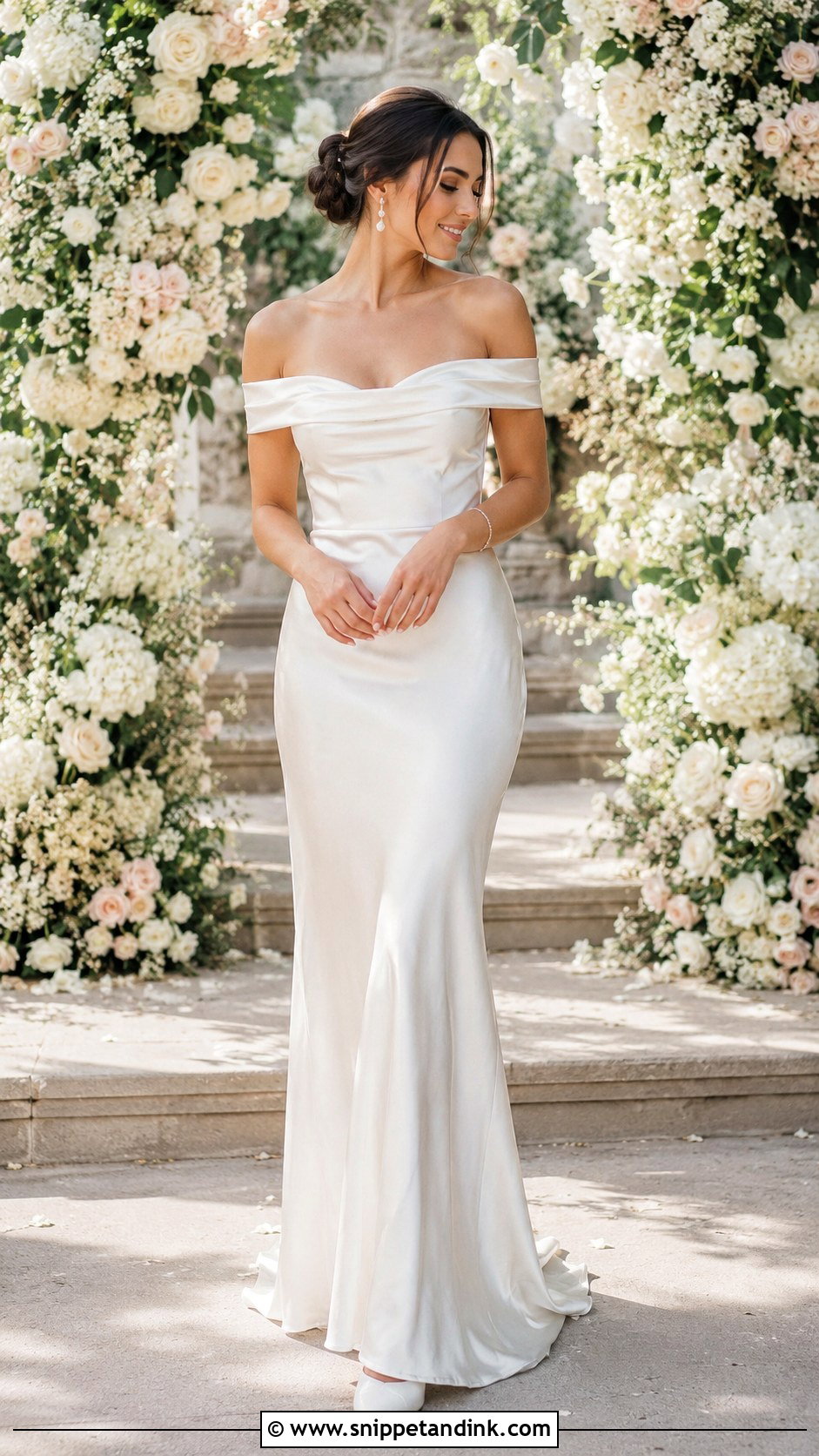 Off Shoulder Slip Wedding Dress - Snippet and Ink - 25 Slip Wedding Dress Ideas