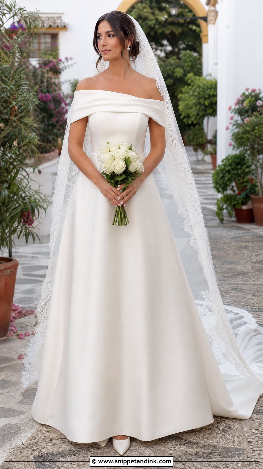 Off Shoulder Spanish Wedding Dress - Snippet and Ink - 20 Spain Wedding Dress Ideas