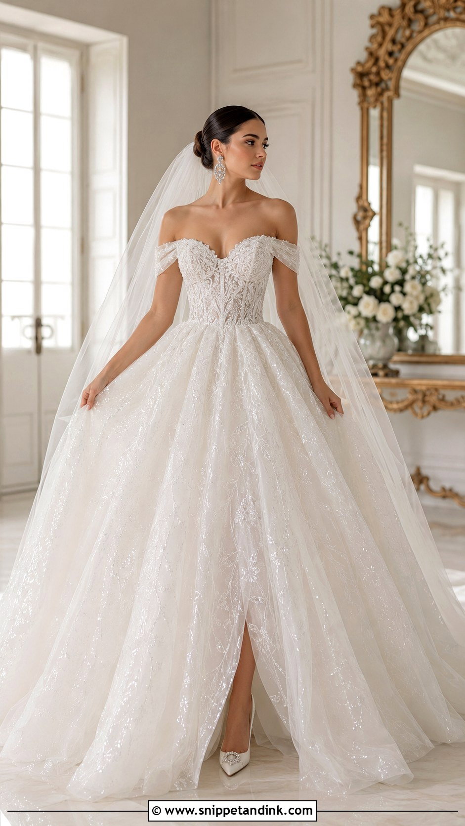 Off Shoulder Sparkle Princess Wedding Dress - Snippet and Ink - 30 Princess Wedding Dresses Sparkle
