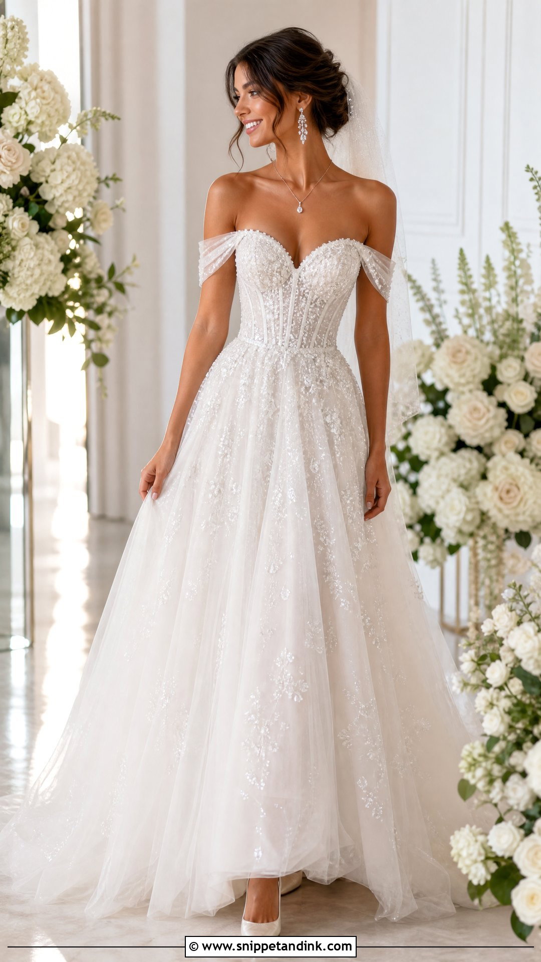 Off Shoulder Sparkle Wedding Dress - Snippet and Ink - 20 Sparkle Wedding Dresses