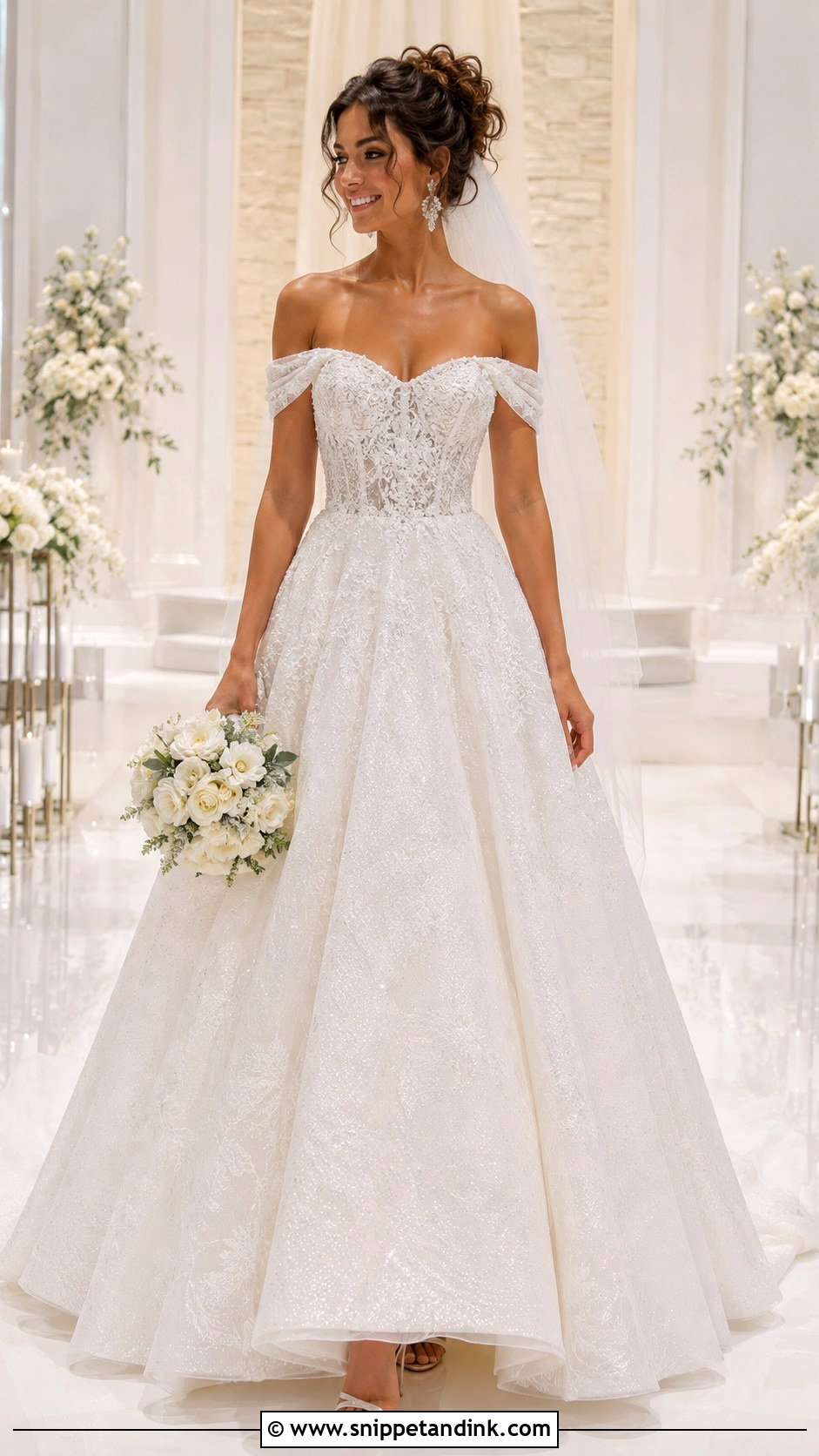 Off Shoulder Sparkly Wedding Dress - Snippet and Ink - 20 Bling Wedding Dresses
